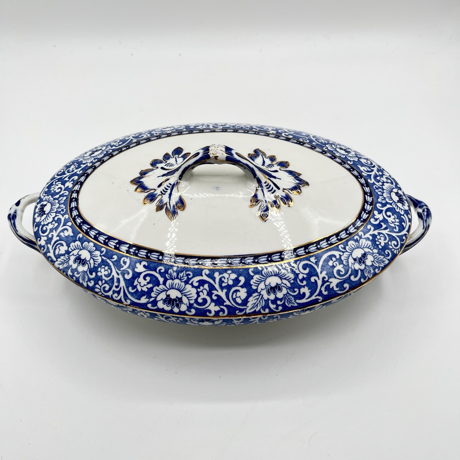 Wood And Sons England Burlington Covered Dish Blue White Discontinued Antique
