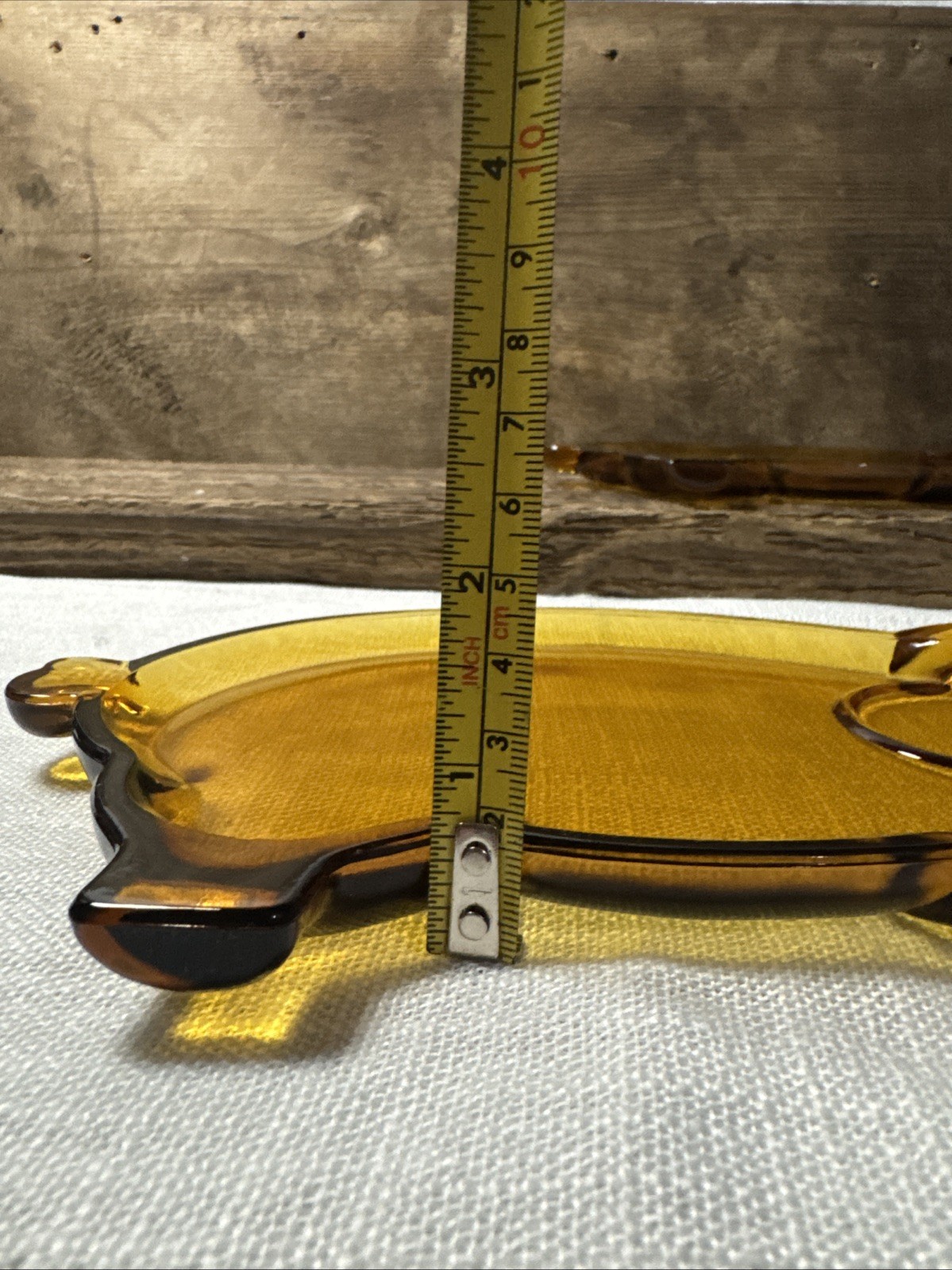 2 Set Of Vintage Amber Tiara Pig Shaped Snack Plate Cup Holder By Indiana Glass
