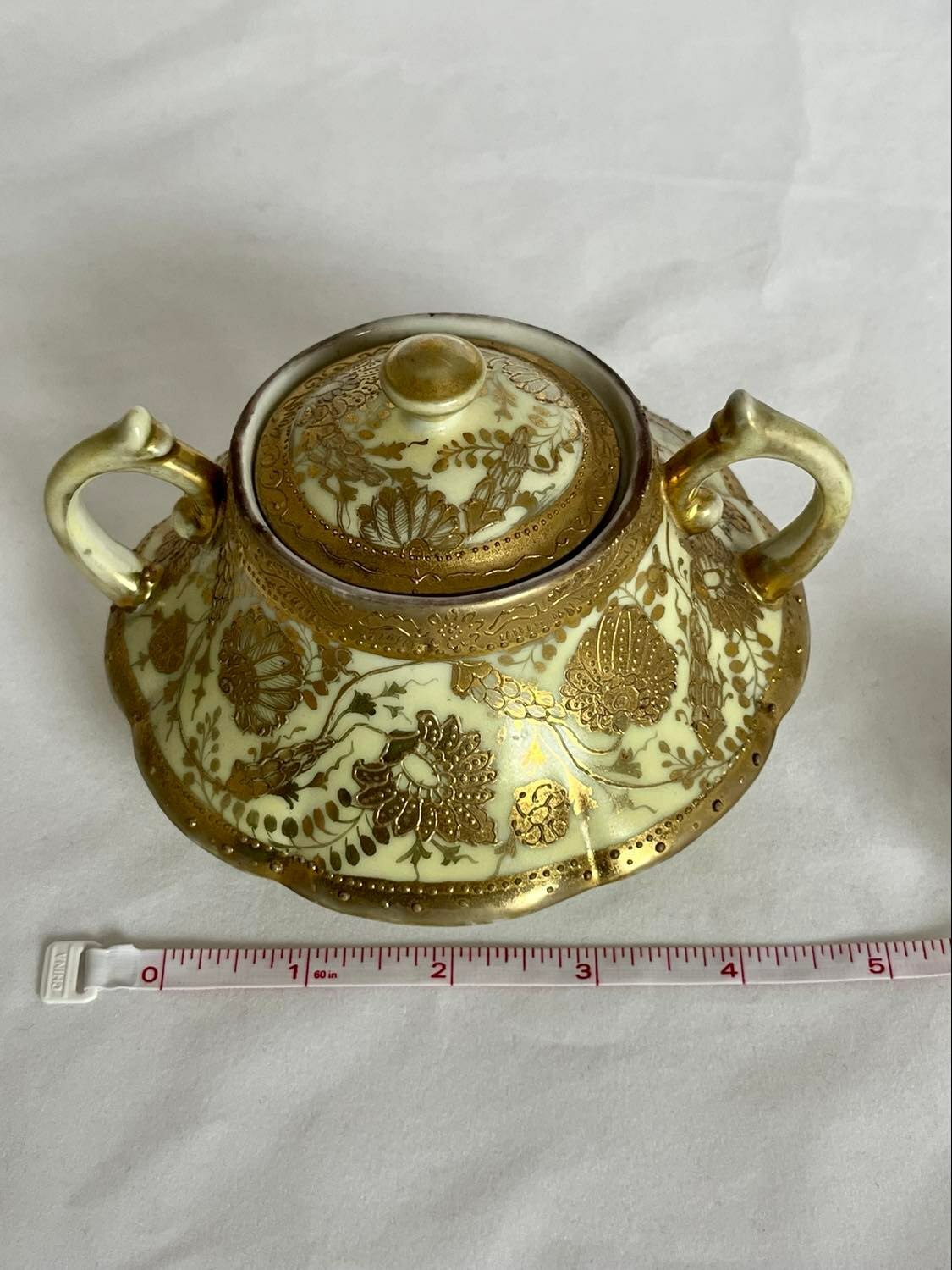 Vintage NIPPON Hand Painted Gold Encrusted Creamer and Sugar Bowl with Lid