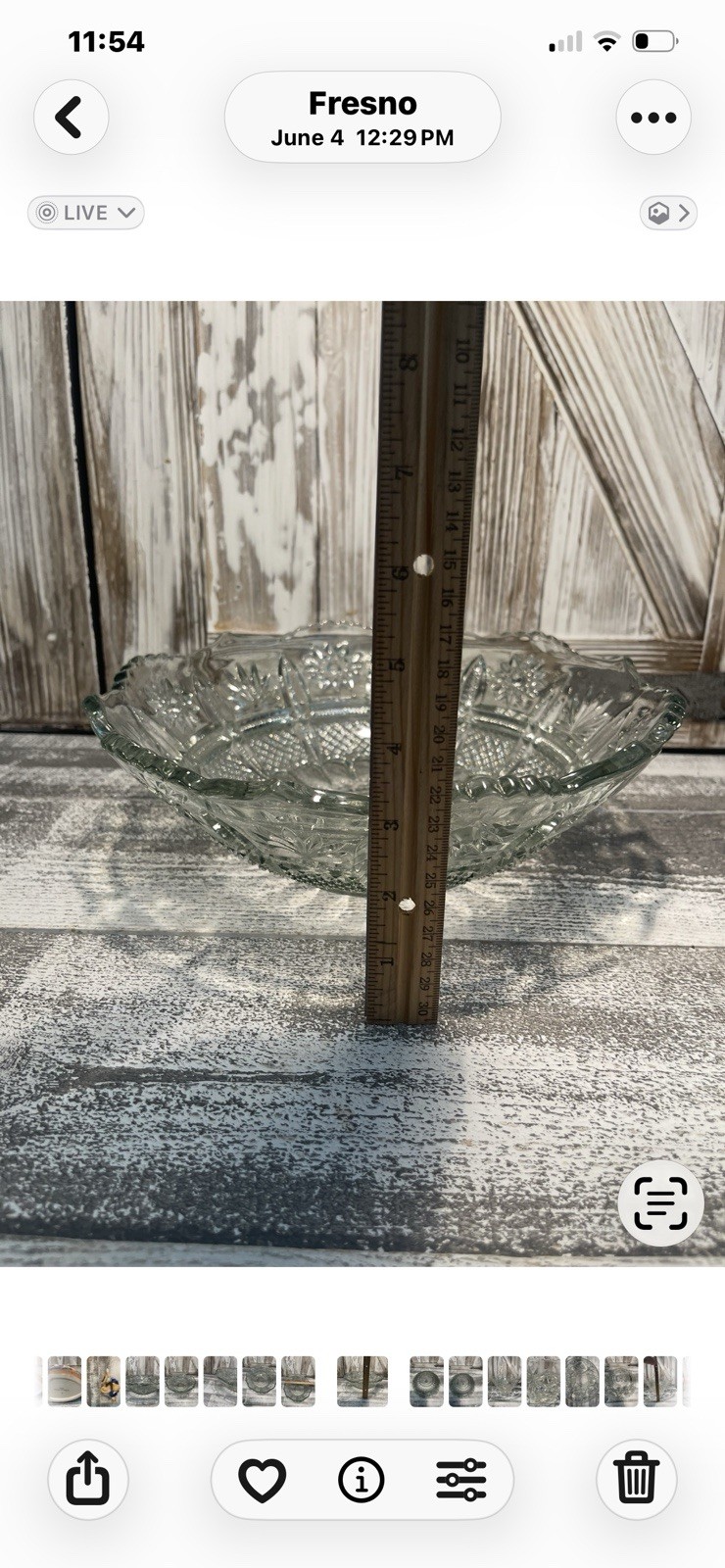 Large Vintage Clear Pressed Glass Starburst Center Piece Bowl 10” Mid -Century