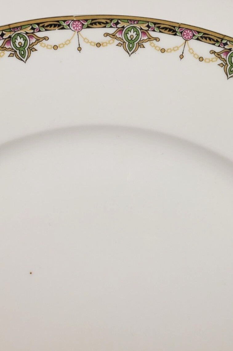 T&V Limoges Yellow Black Pink Swag 13″ Platter Charger c. 1905 Holiday Classic