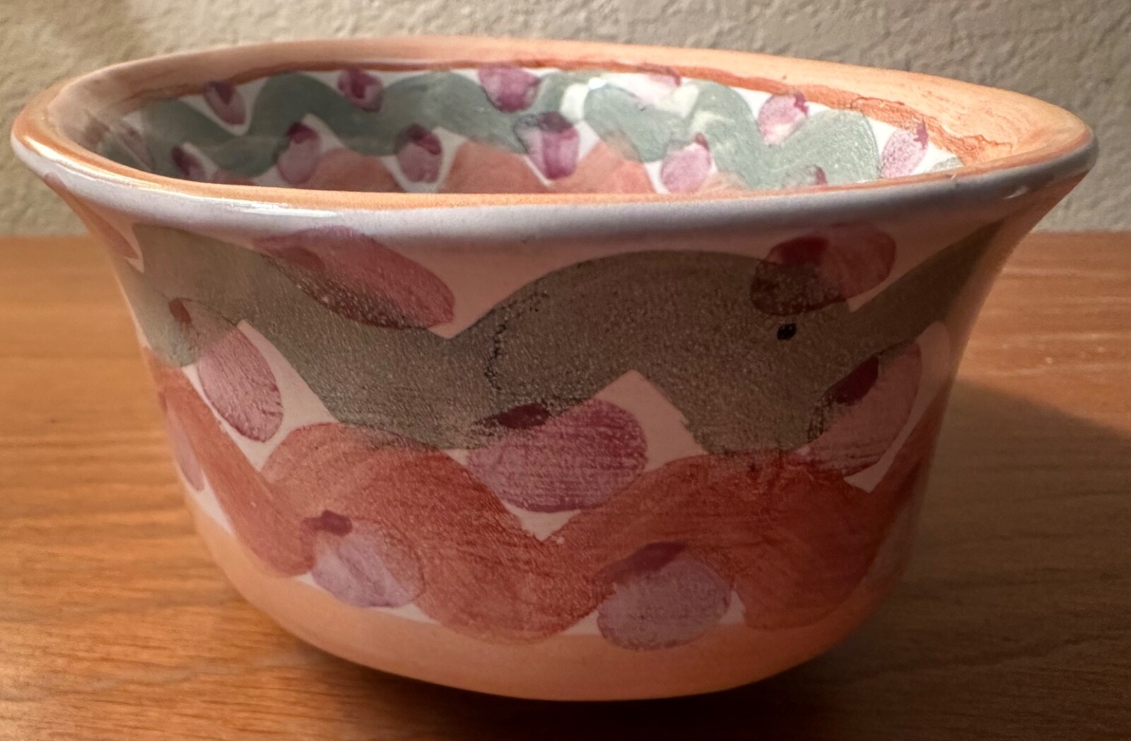 AS IS Vintage Mackenzie Childs Heather Ceramic Open Chowder Bowl 7×3″ Terracotta