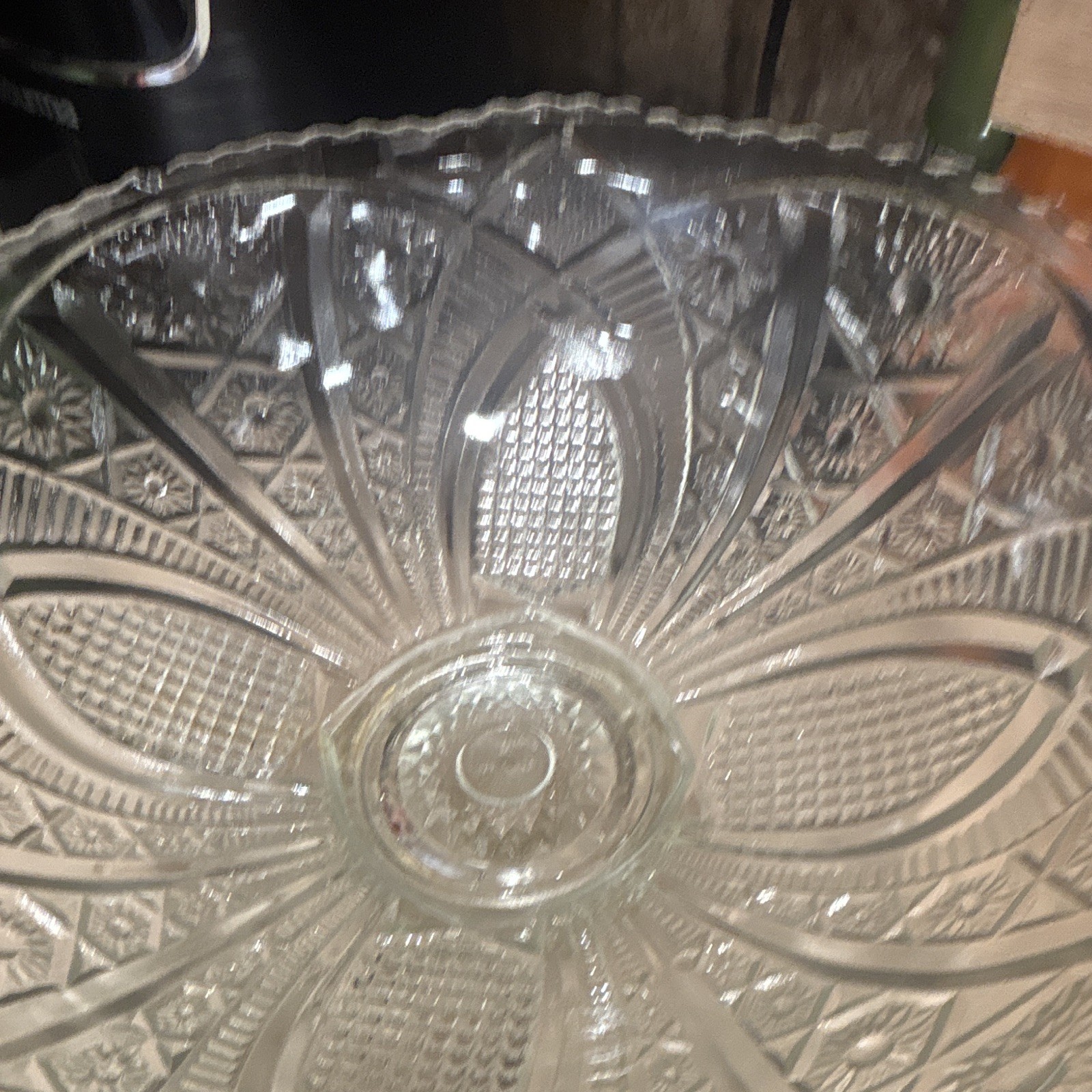 Clear Cut Glass Punch Bowl Set Round Pedestal Bowl w/ Matching Cups, Clear