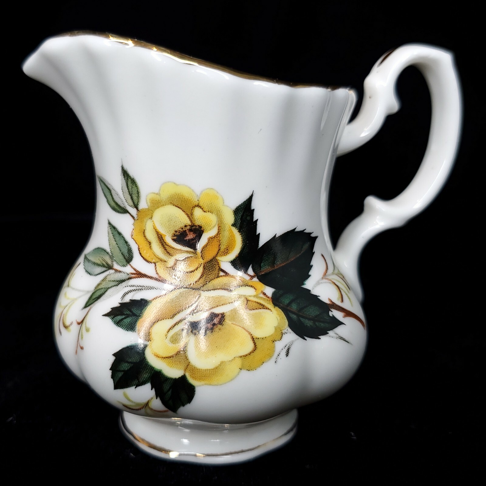 Royal Dover Creamer Pitcher Bone China Saucer Yellow Rose Gold Trim England