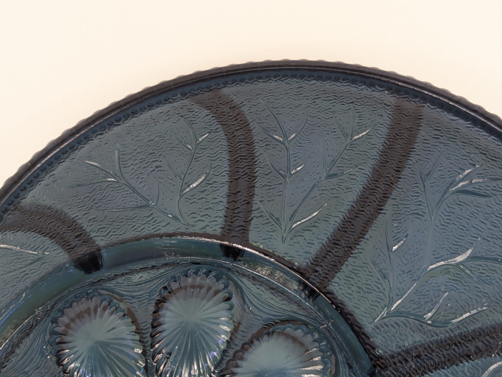 Vintage Indiana Glass Blue Carnival Deviled Egg Relish Tray Platter Iridescent