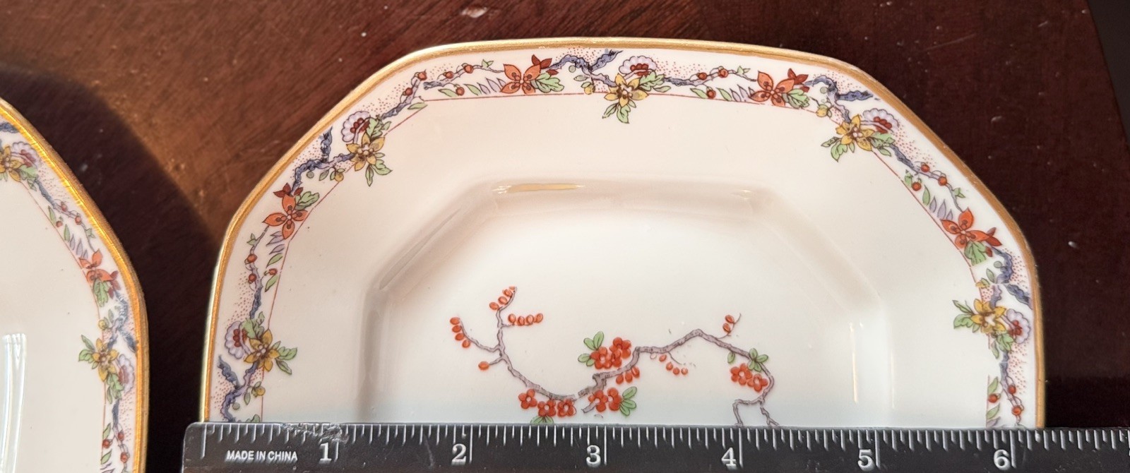 Antique Bernardaud Limoges BIRD of PARADISE Octagonal dessert Gold Gilt FR 6 pcs