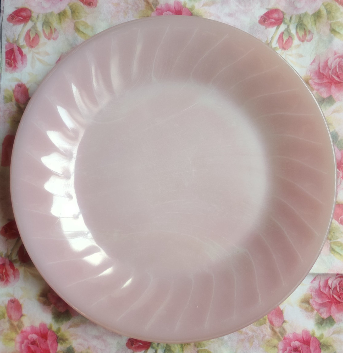 3 Fire-King Roseite Pink Swirl Milk Glass Anchor Hocking Salad Plate 7.75 in