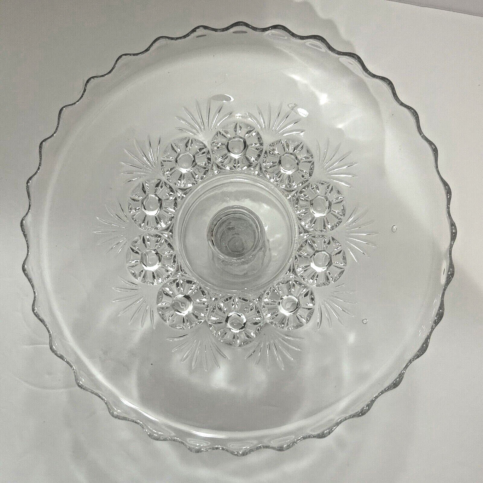 ANTIQUE EAPG Bryce Higbee Charm Glass Cake Stand Rosettes & Palms Gorgeous