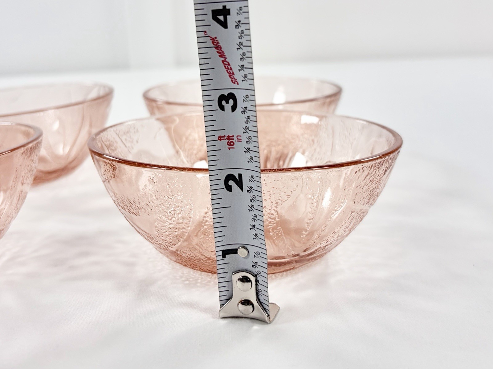 Lot 4 Vintage KIG Indonesia Pink Glass Hibiscus Bowls 5″ Berry Dessert Fruit