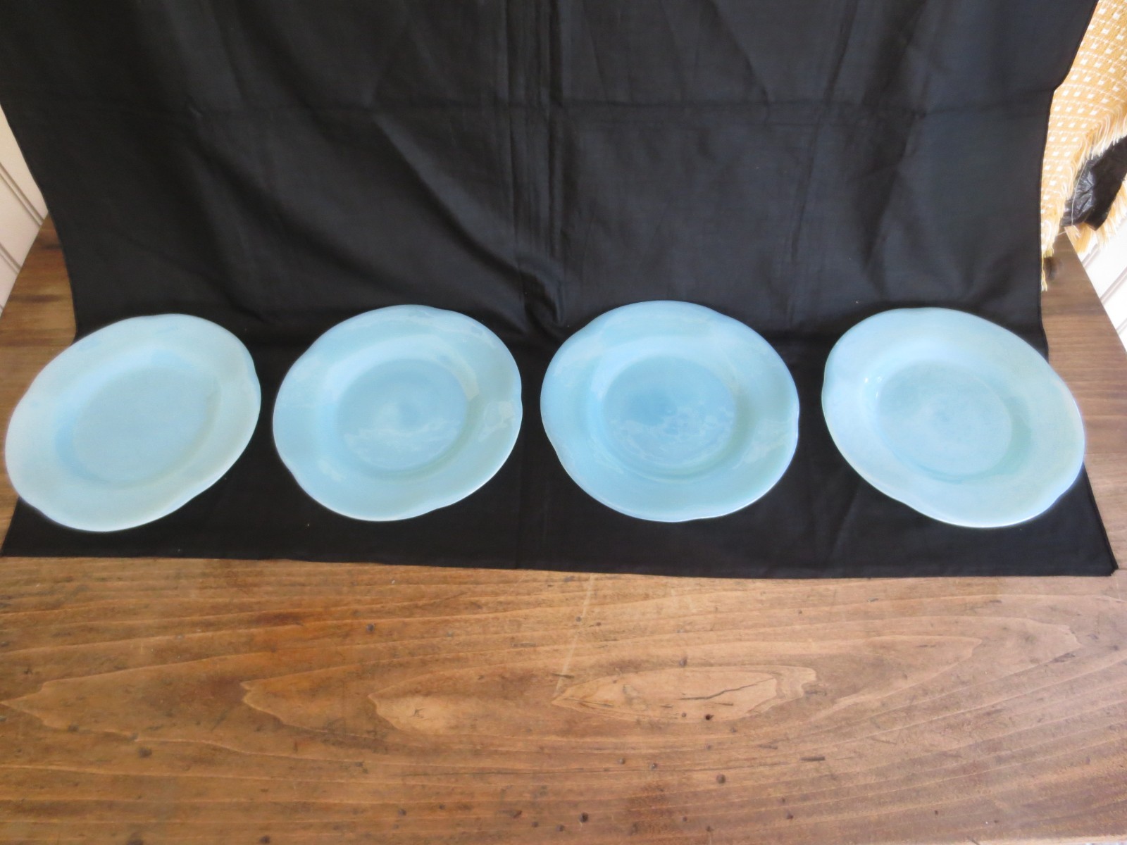 4 – 8-3/4″ 1980’s Art Deco ITALIAN OPALINE Baby Blue TRANSLUCENT GLASS PLATES