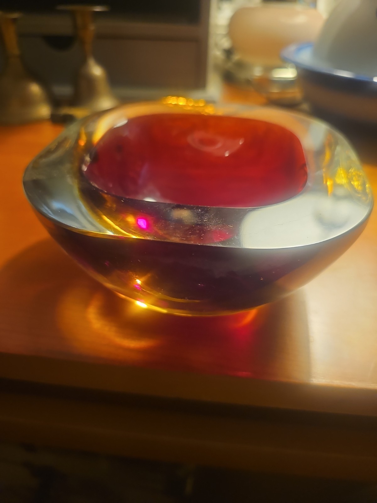 Sommerso Murano Art Glass Geode Bowl 5.75” X 5.75” X 2.5”