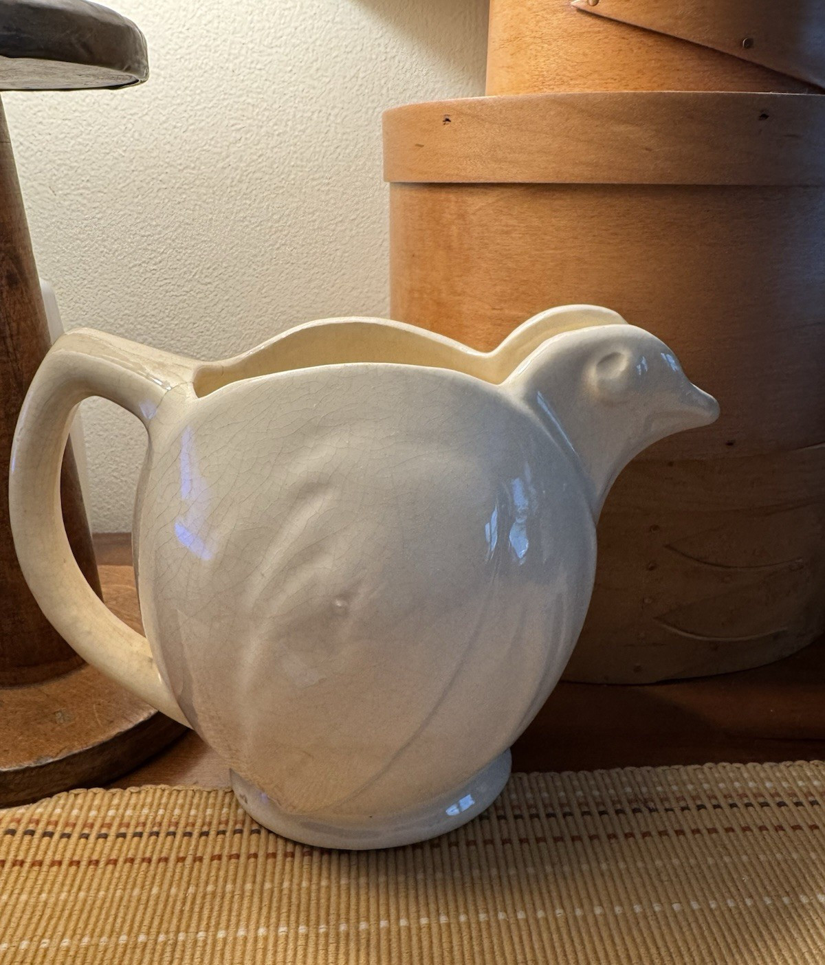 Vintage 1940s McCoy Pottery Cream Bird Pitcher 32 0z Kitchen Cottage Decor