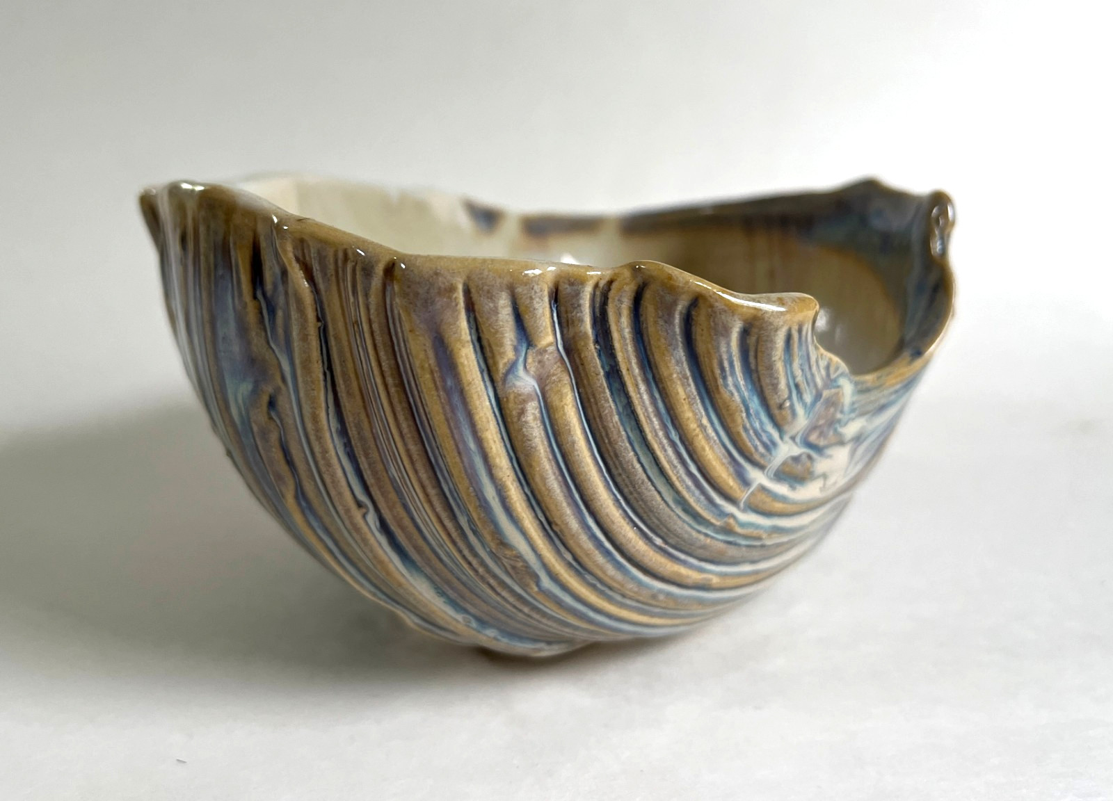 Vintage 2008 Studio Art Pottery Shell Bowl Multicolor