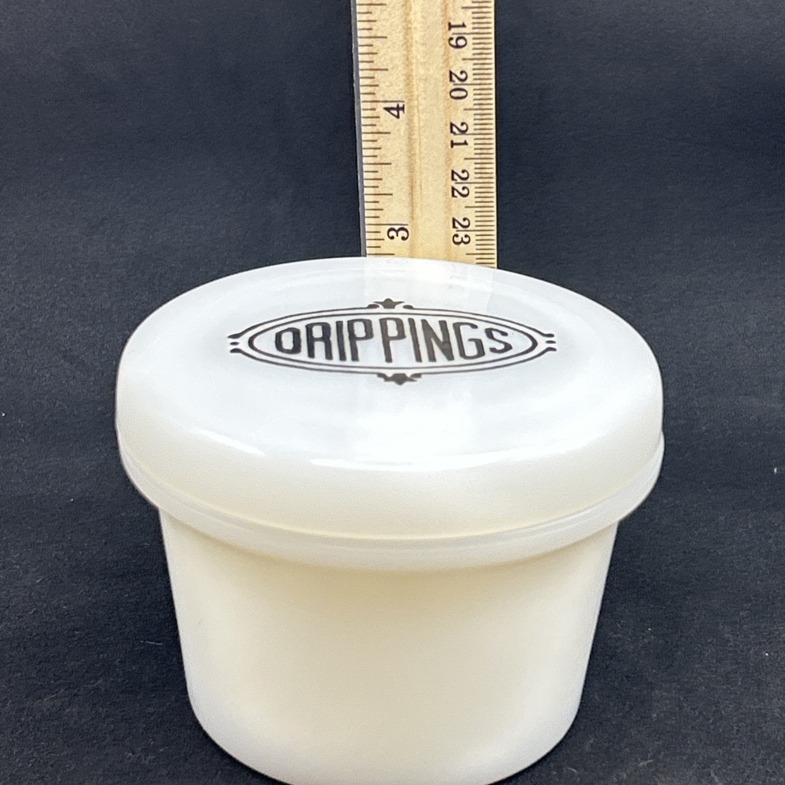 Vintage White Milk Gass Hazel-Atlas “Drippings” Covered Jar 1936 RARE
