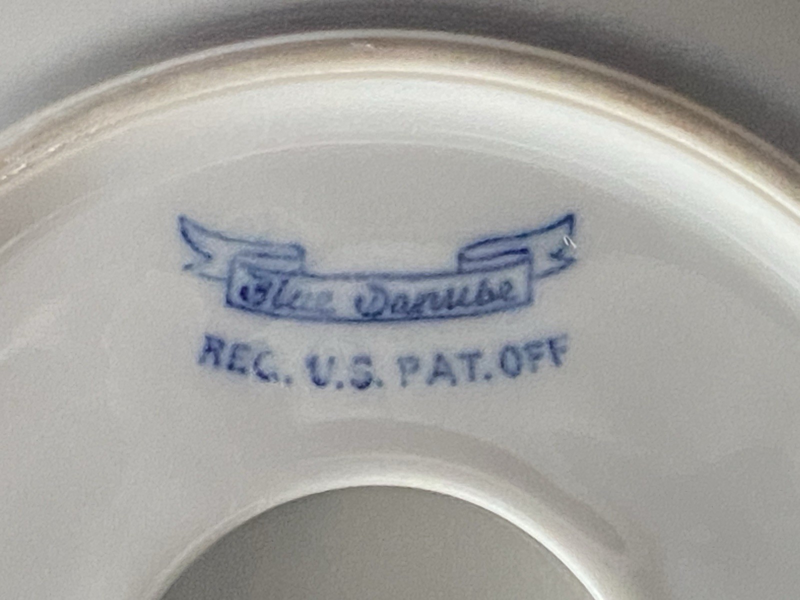 BLUE DANUBE Two Spout Gravy/Sauce Boat Attached Underplate Banner Stamp EUC