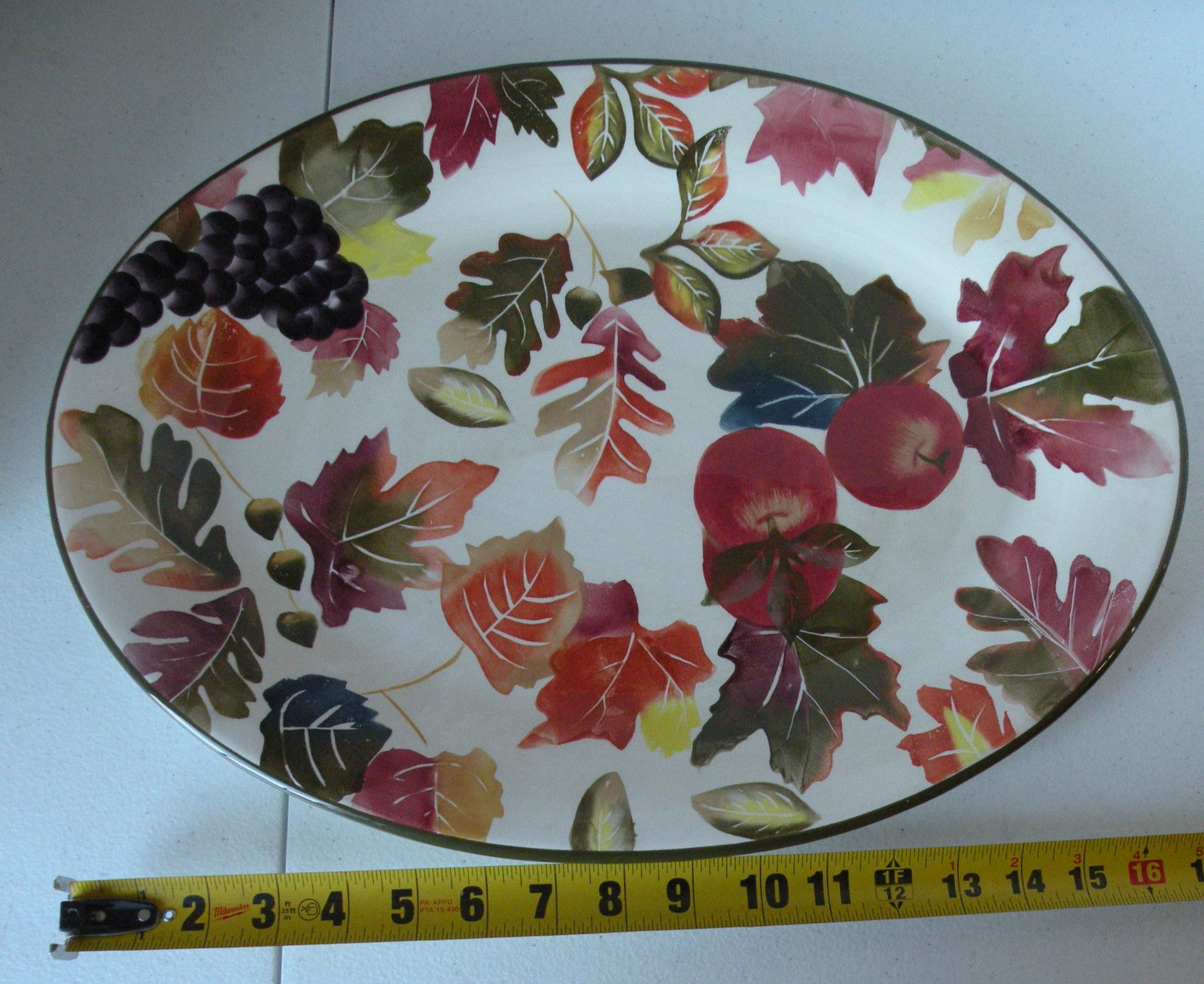 WCL Pottery Fruit and Leaves Serving Platter 17 inches x 12.5 inches Oval