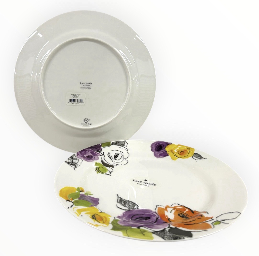 Kate Spade New York Charcoal Floral Dinner Plates Set of 2 Lenox 11.5”