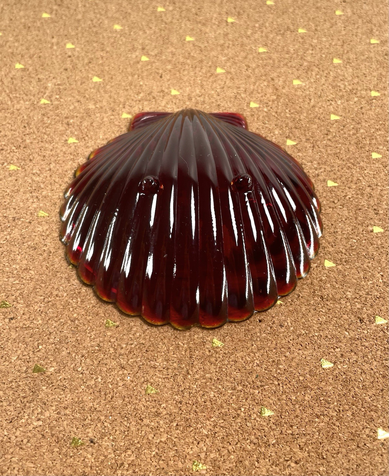 Vintage Ruby Red Cadmium Glass Shell Pattern Candy Dishes Glossy Decorative
