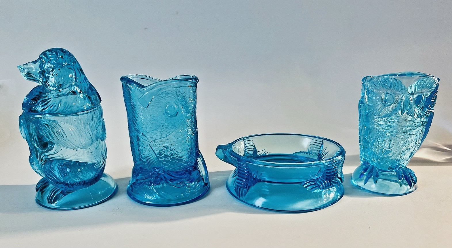 Antique Bryce Higbee Blue Glass EAPG “Menagerie” Child’s Set Missing Turtle Top