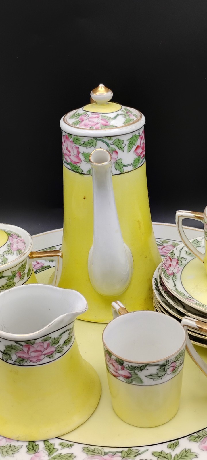 15 Piece Vtg Hand Painted Nippon Chocolate Pot Tea Set With Tray Great Colors
