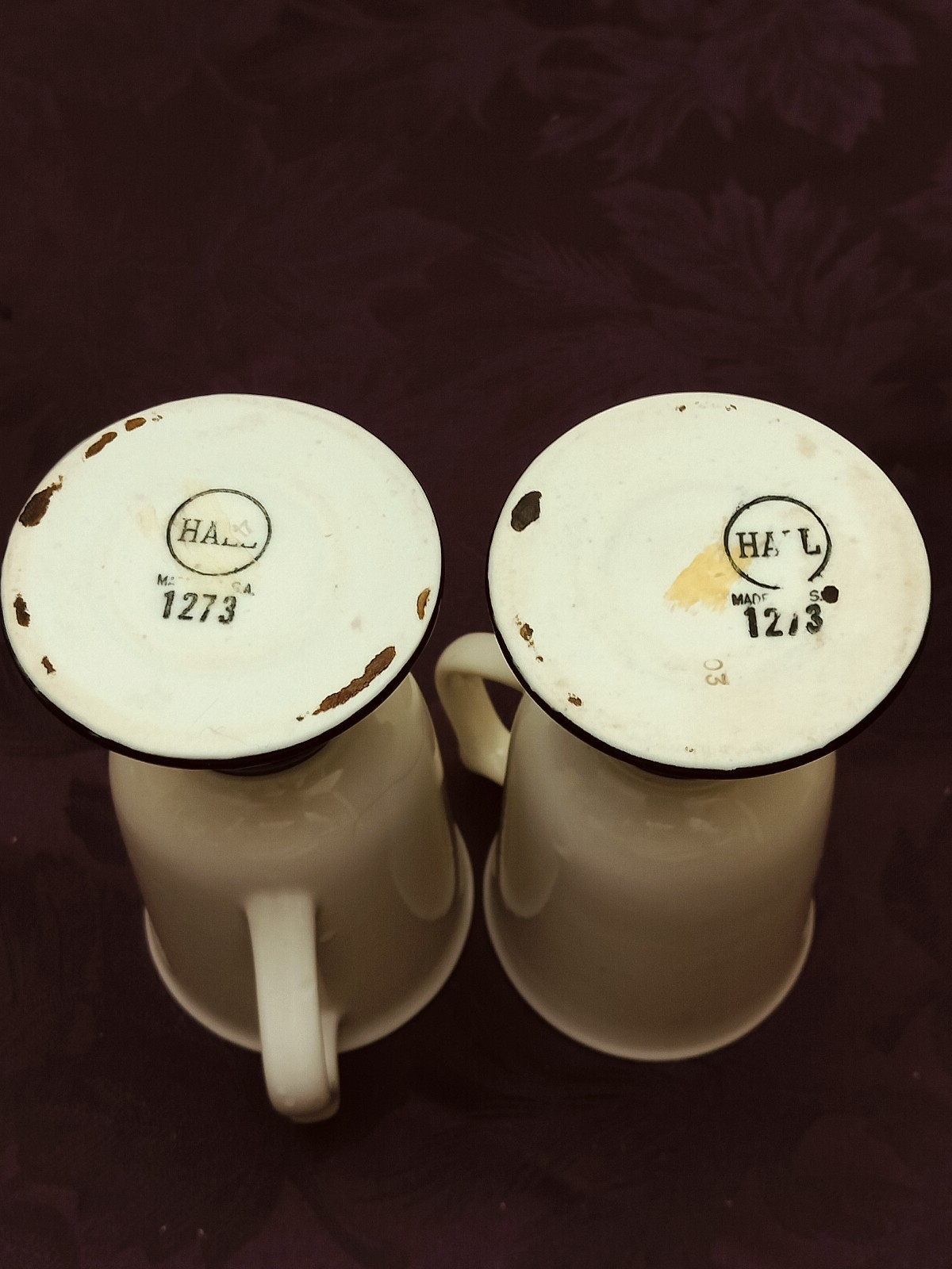 Vintage Hall 1273 White & Black Irish Coffee Mugs 2 Tall Handled Cups