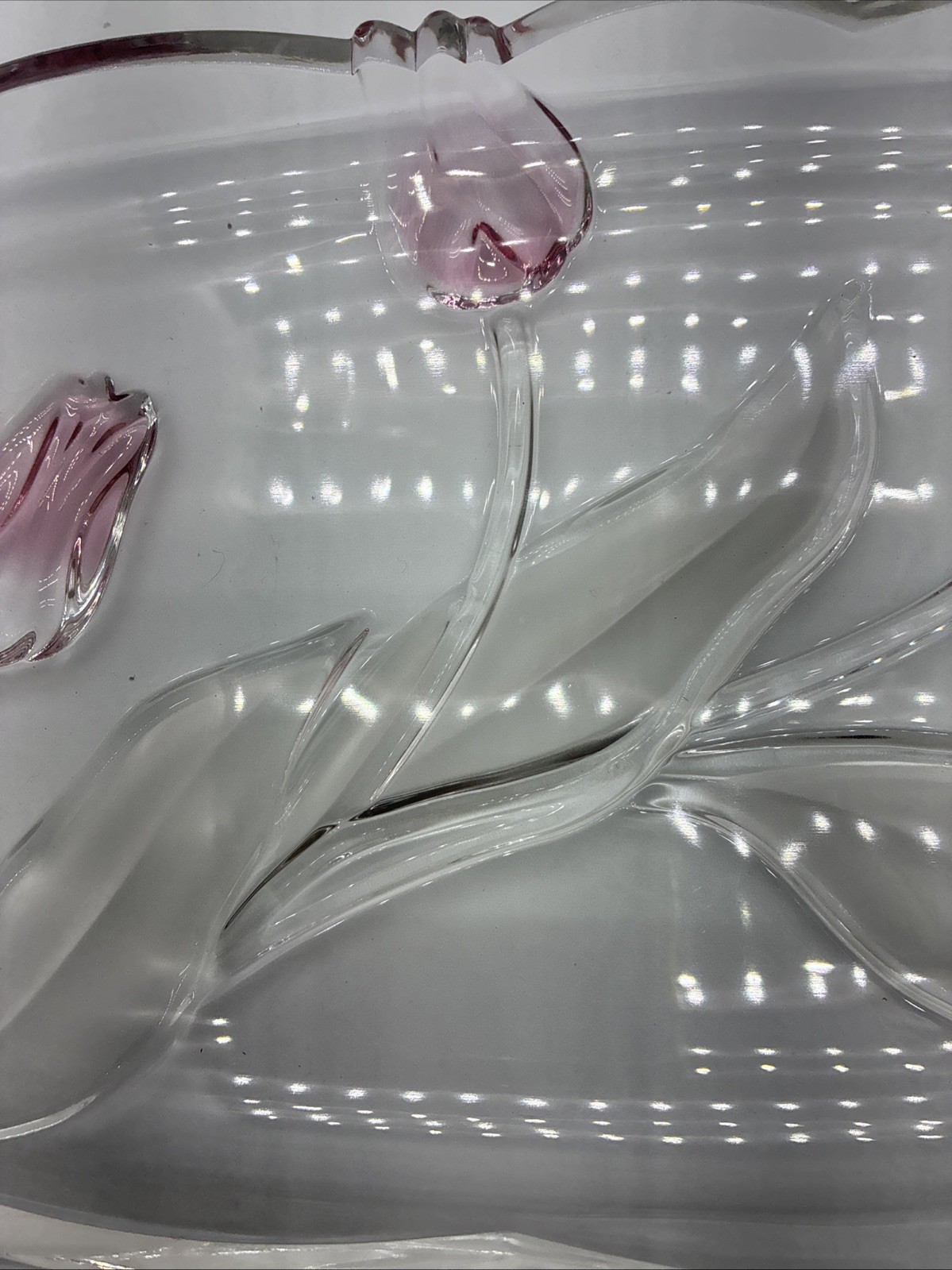 Mikasa Tivoli Tulip Rectangular Glass Serving Platter 15”X7” Pink Tulips New