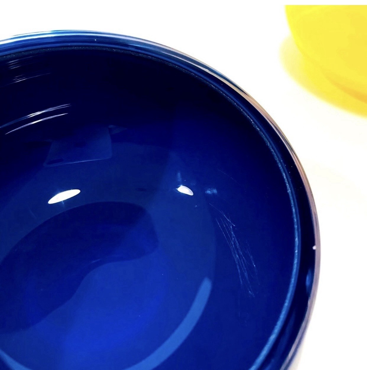 Tappio Wirkkala Modernist Hand Blown Art Glass Bowls Yellow & Cobalt Blue Signed