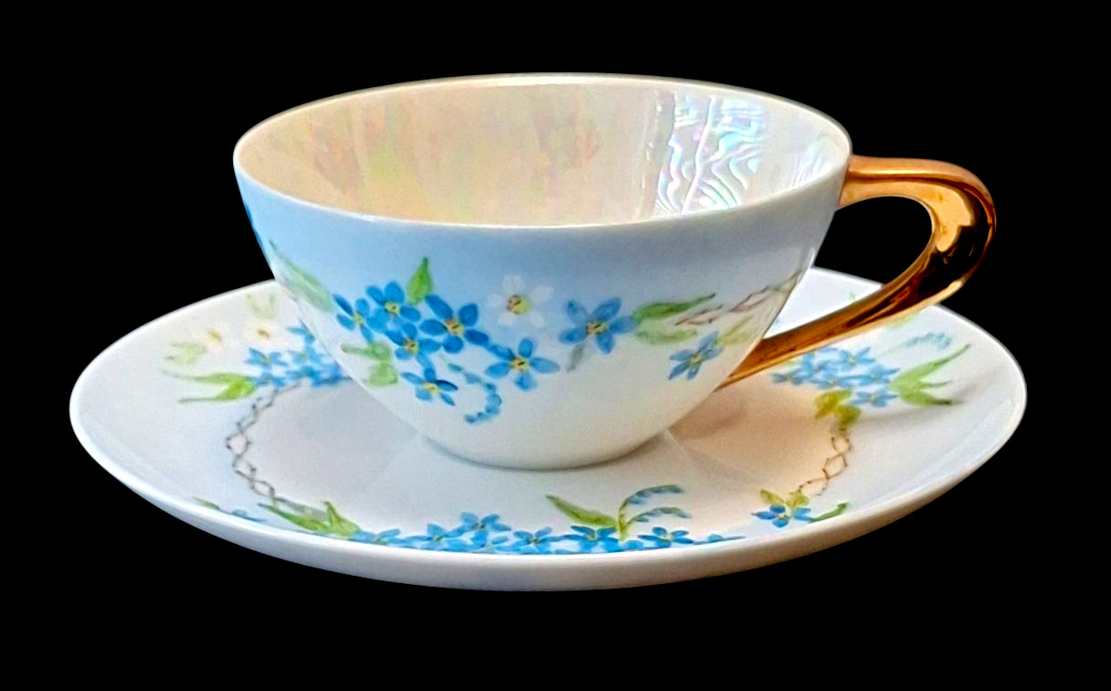 Vintage Sango 6600 Floral Coffee Tea Cup & Saucer Hand-Painted by Ruth of Tucson