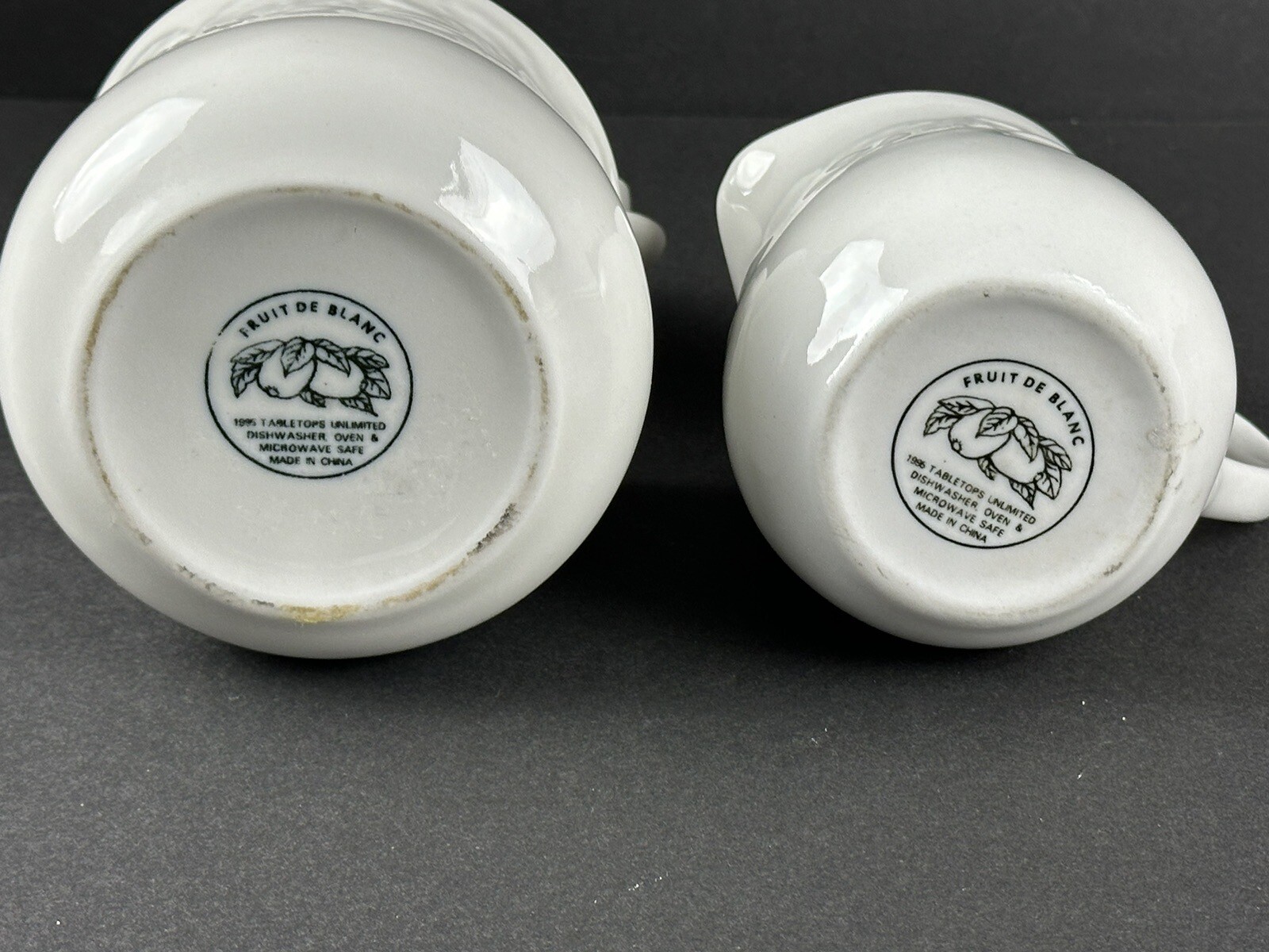Fruit de Blanc 1995 Tabletops White Sugar Bowl Container Creamer Set Gravy Boat
