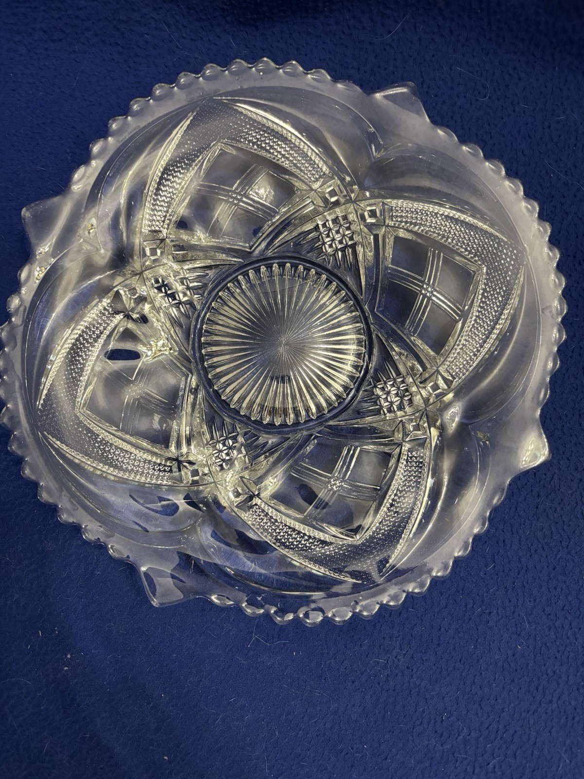 Antique EAPG Bryce Higbee New Crescent Platter Diamond Point Clear, 1850-1899