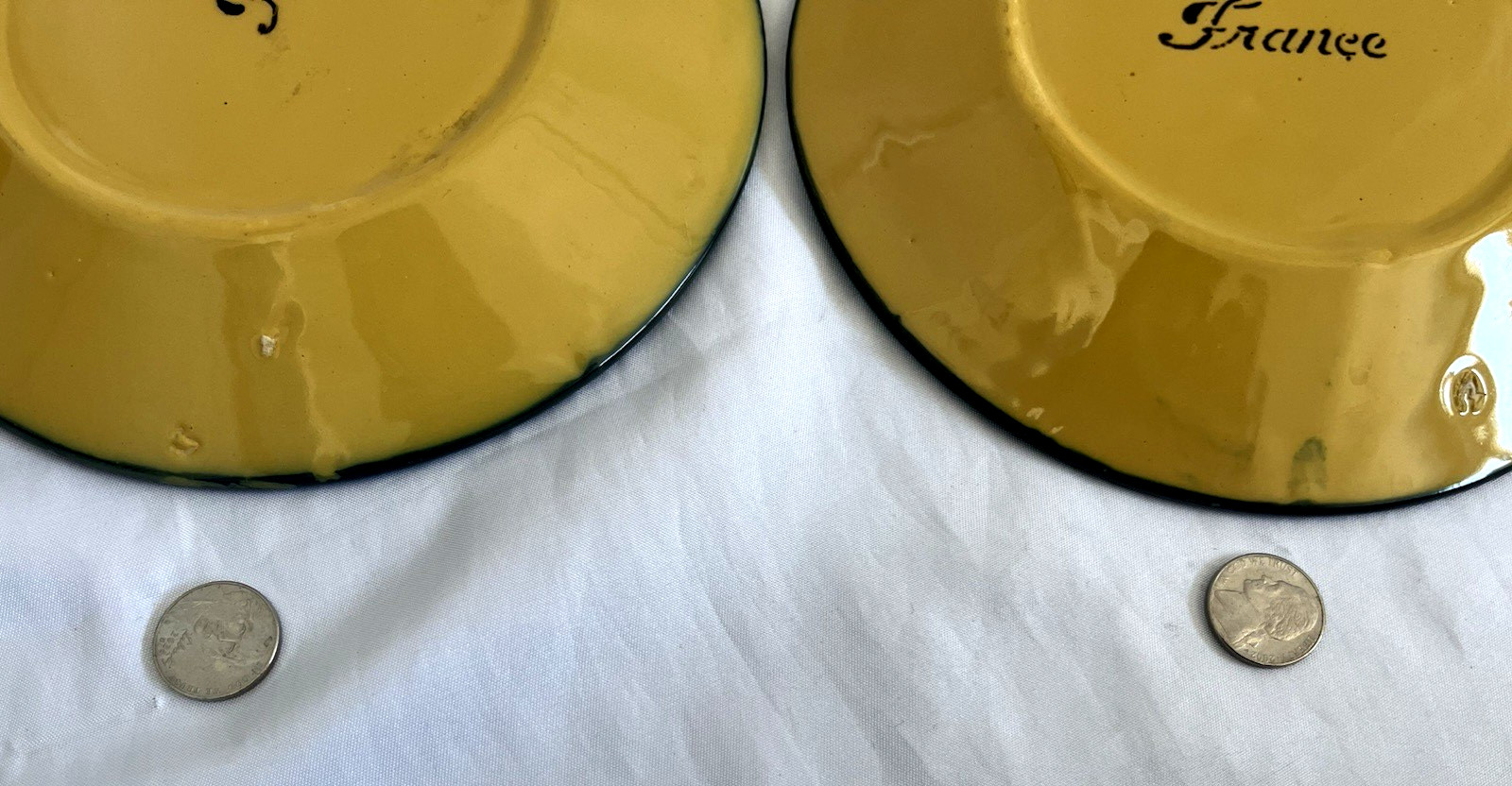 ANTIQUE set of 3 handpaint plates-yellow/mustard w/ orange & green floral.