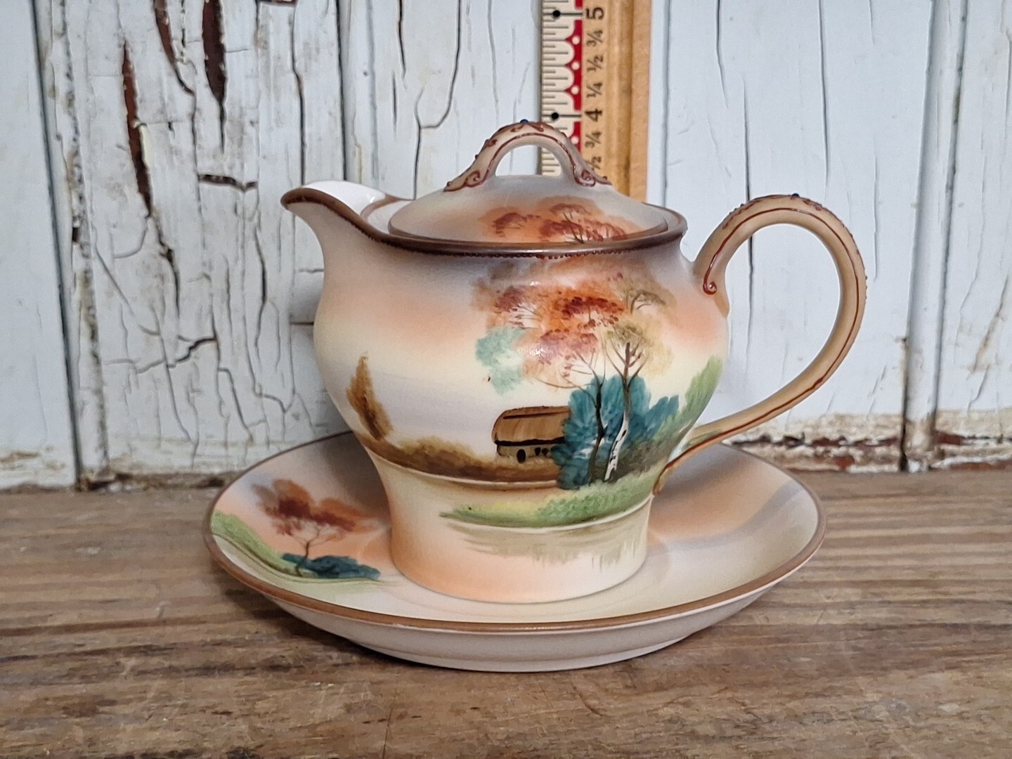 Antique Morimura Nippon Hand Painted Porcelain Creamer with lid, Saucer Moriage