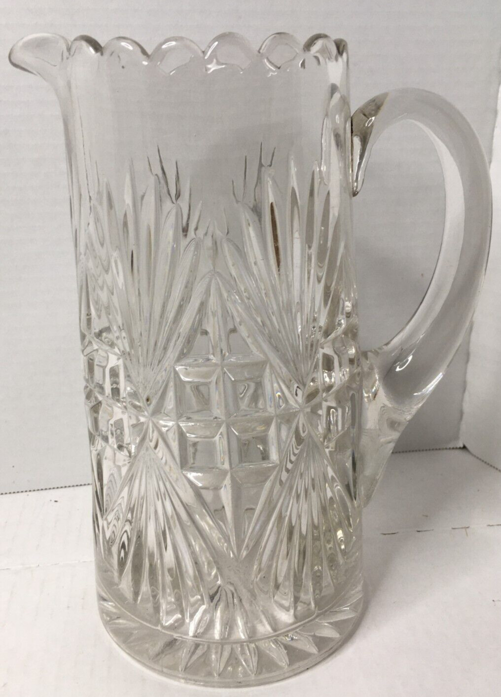 Retro Pressed Lead Glass Water Pitcher Clear Mid Century Modern Vintage 9″
