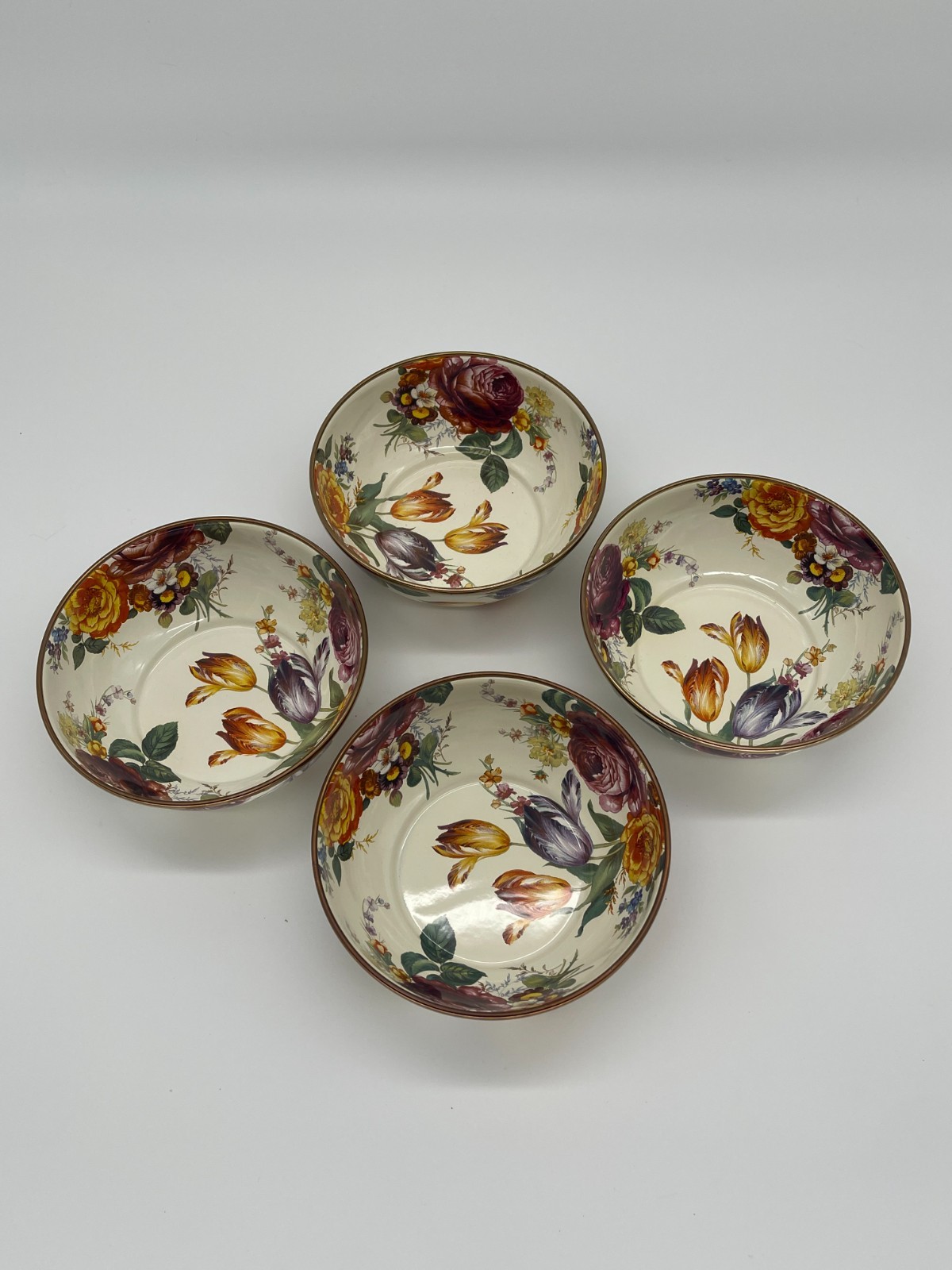 Mackenzie Childs White Flower Market Everyday Bowls Set of 4 UNUSED RARE!