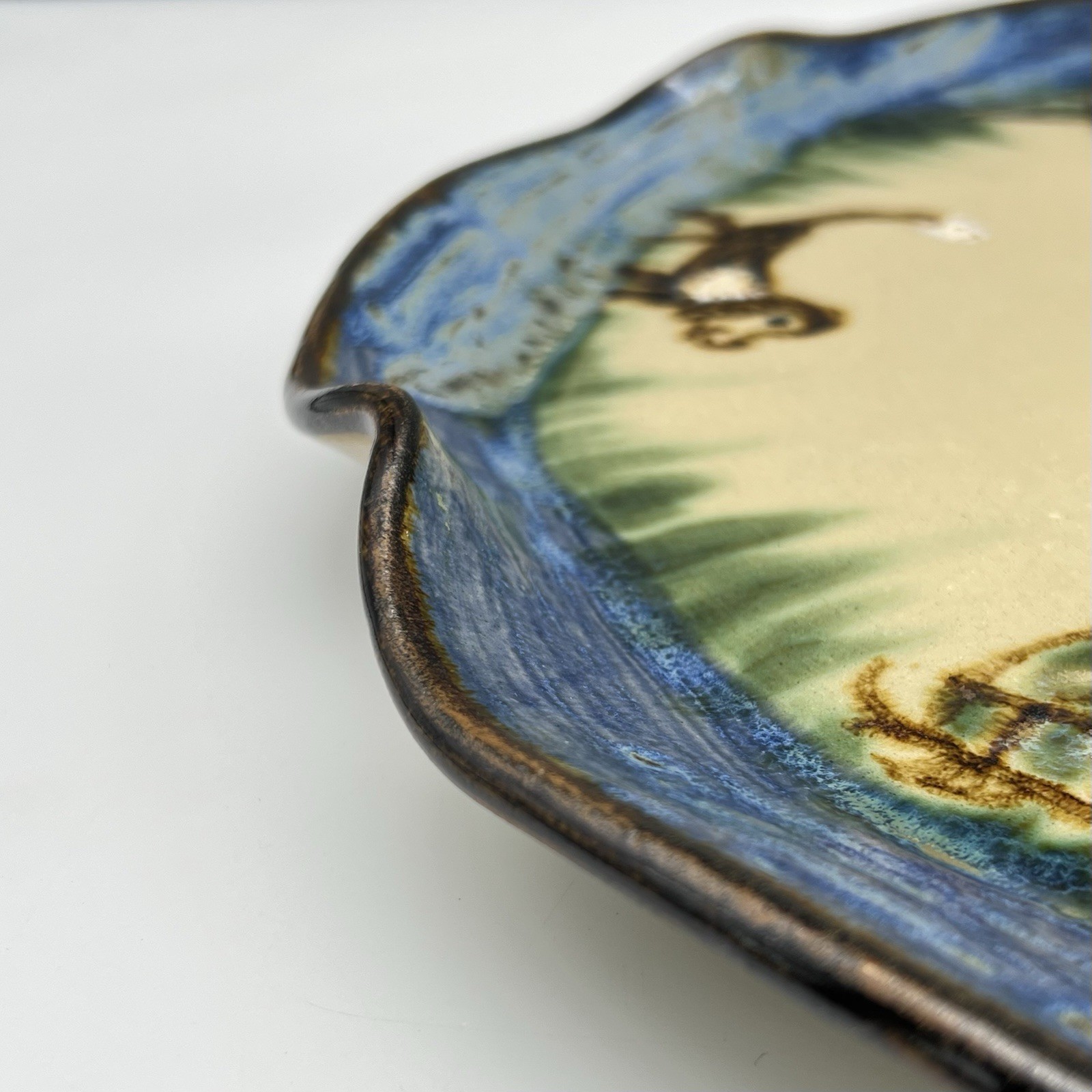 Janet Resnik HUGE 15.25″ LAZY SUSAN PLATTER Country Animals STUDIO ART POTTERY