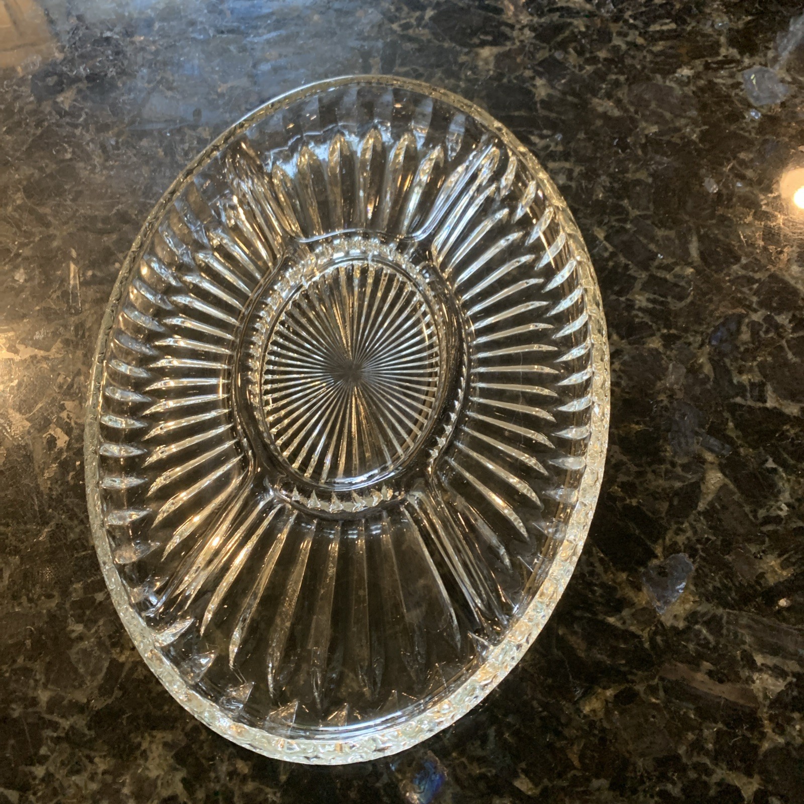 Vintage Oval Relish Dish – Glass Serving Dishes with 5 sections Ribbed Pattern