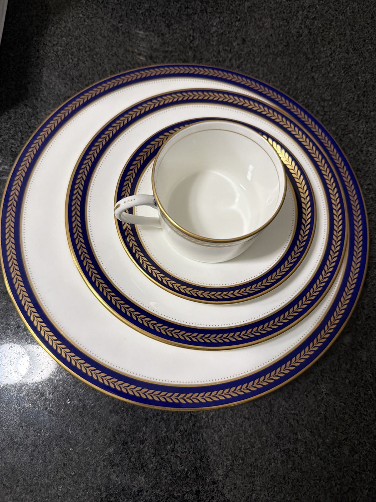 Coalport Blue Wheat 4 Piece Place Setting Excellent Mint Condition