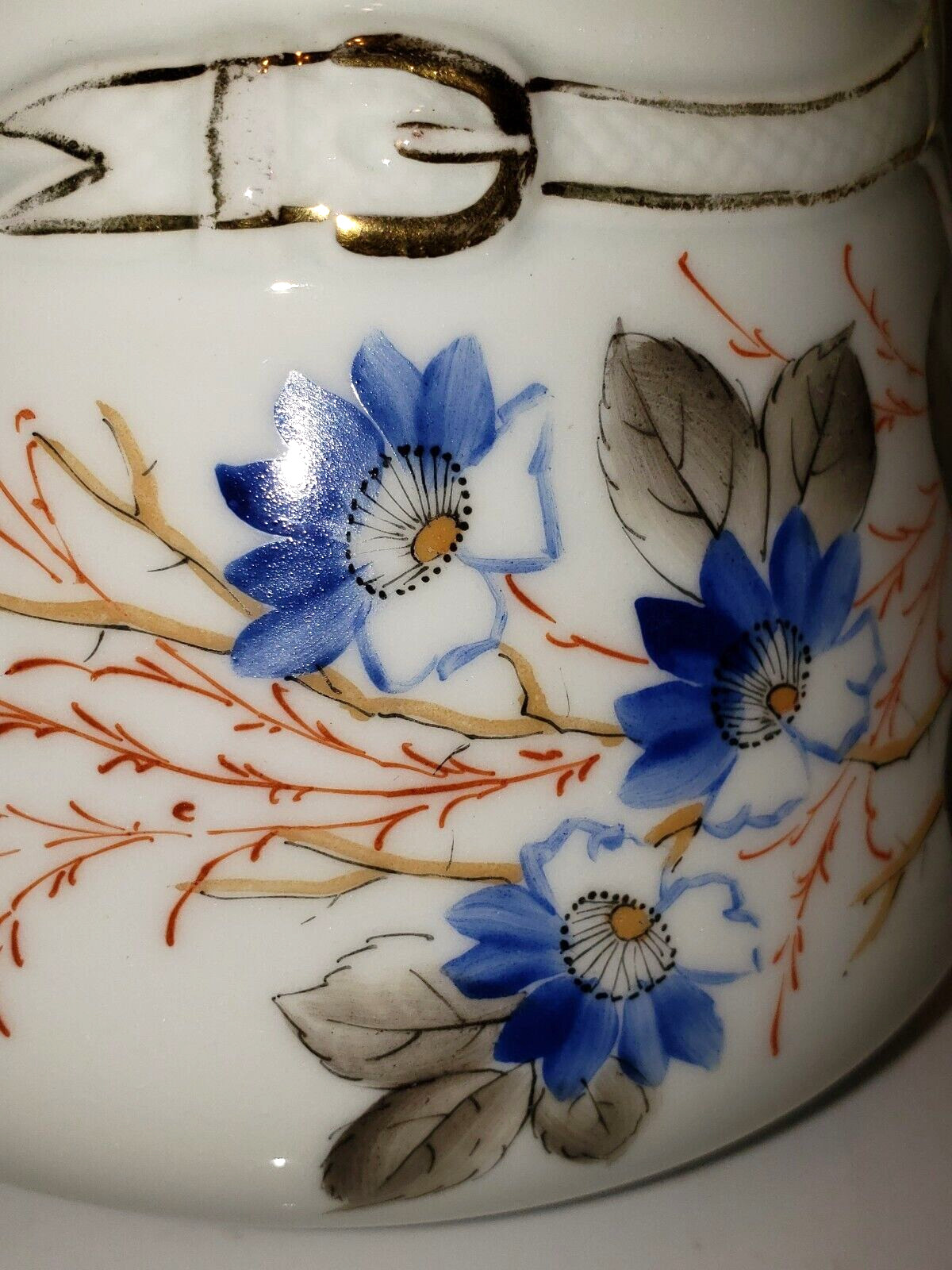 Antique Porcelain Limoges Umarked Large Floral Sugar Bowl w/ Lid 7″