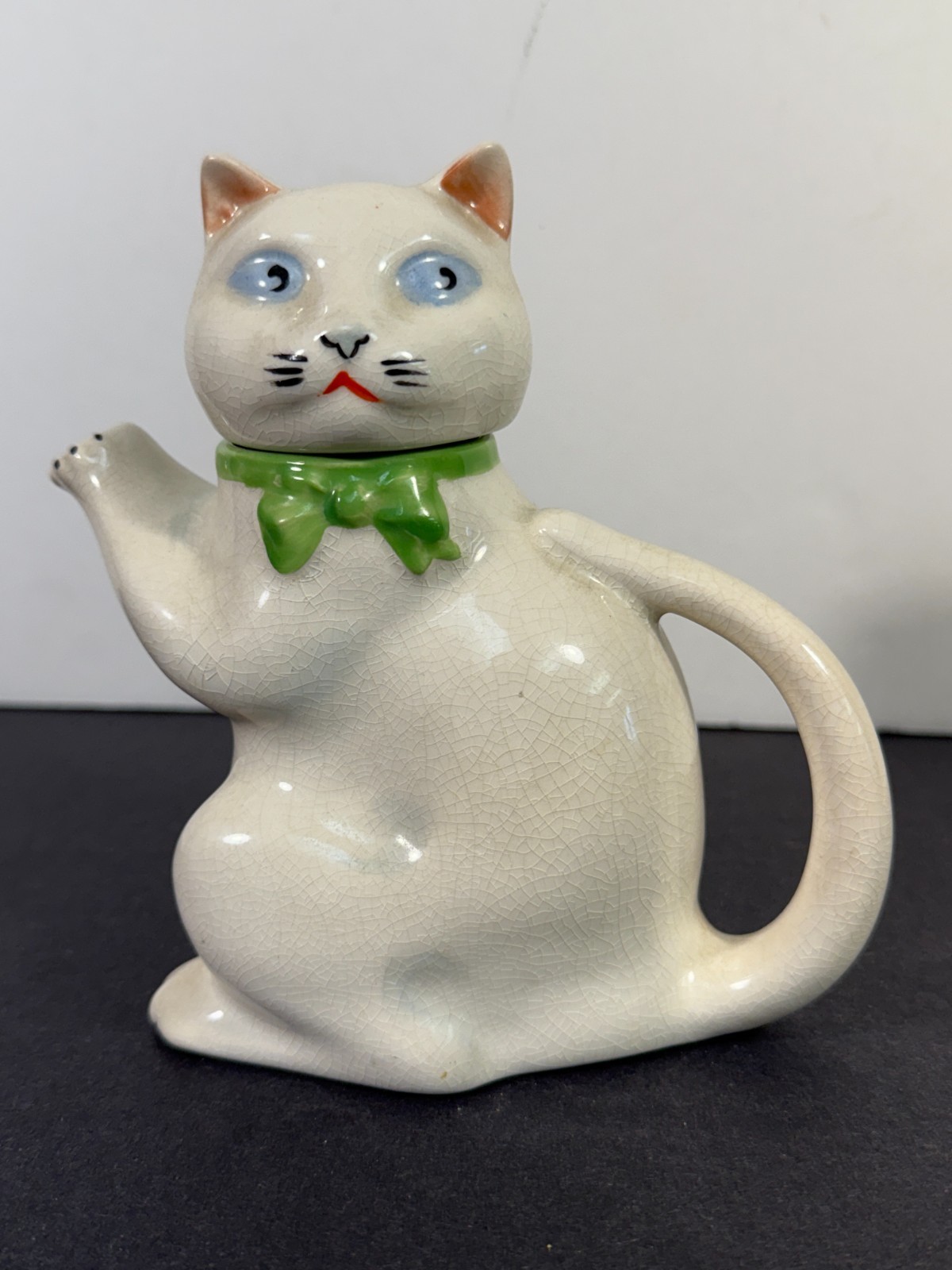 RARE Wood & Sons Pussyfoot Cat Teapot 6 Crackle Glaze Burslem England Reg 72275