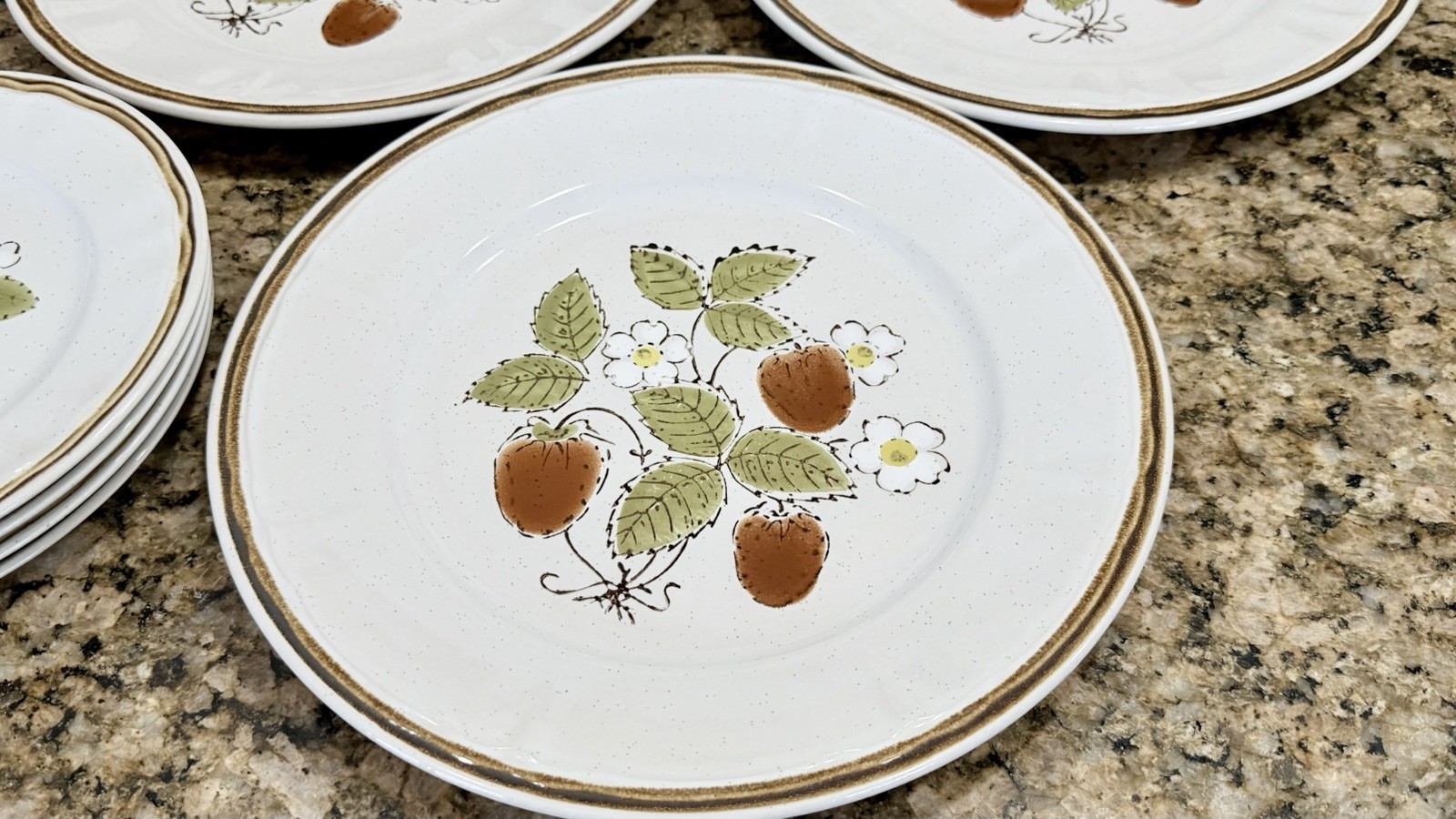 12pc Americana Hearthside Stoneware Berries Cream Dinner Set Plates & Bowls VTG