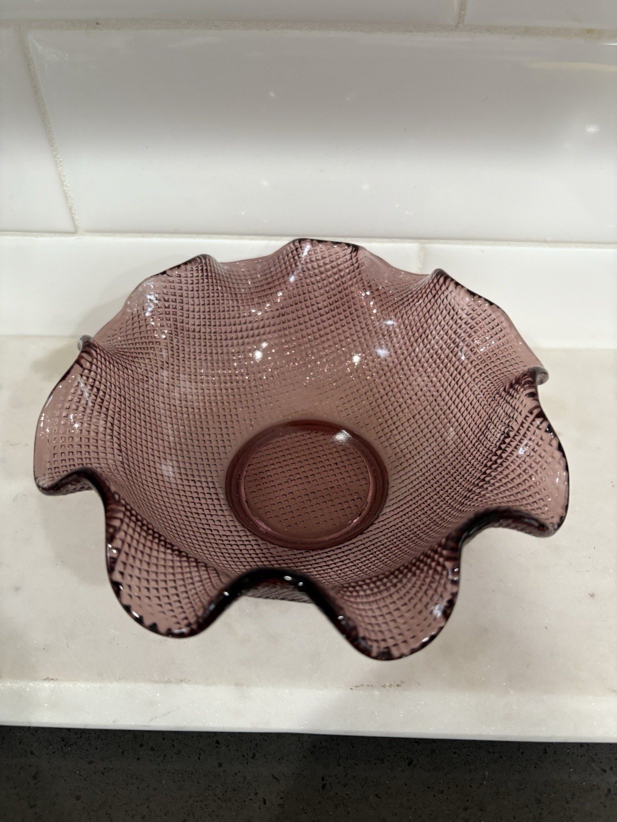 Vintage Italian Colony Glass Ruffled Edge Waffle Bowl purple amethyst