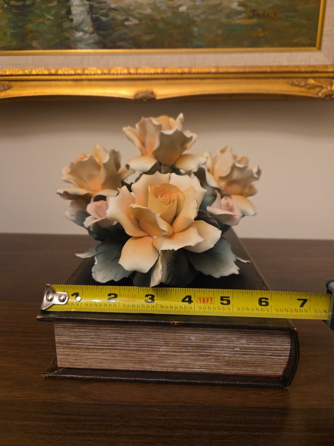 VINTAGE HAND PAINTED CAPODIMONTE ROSE FLORAL CENTERPIECE