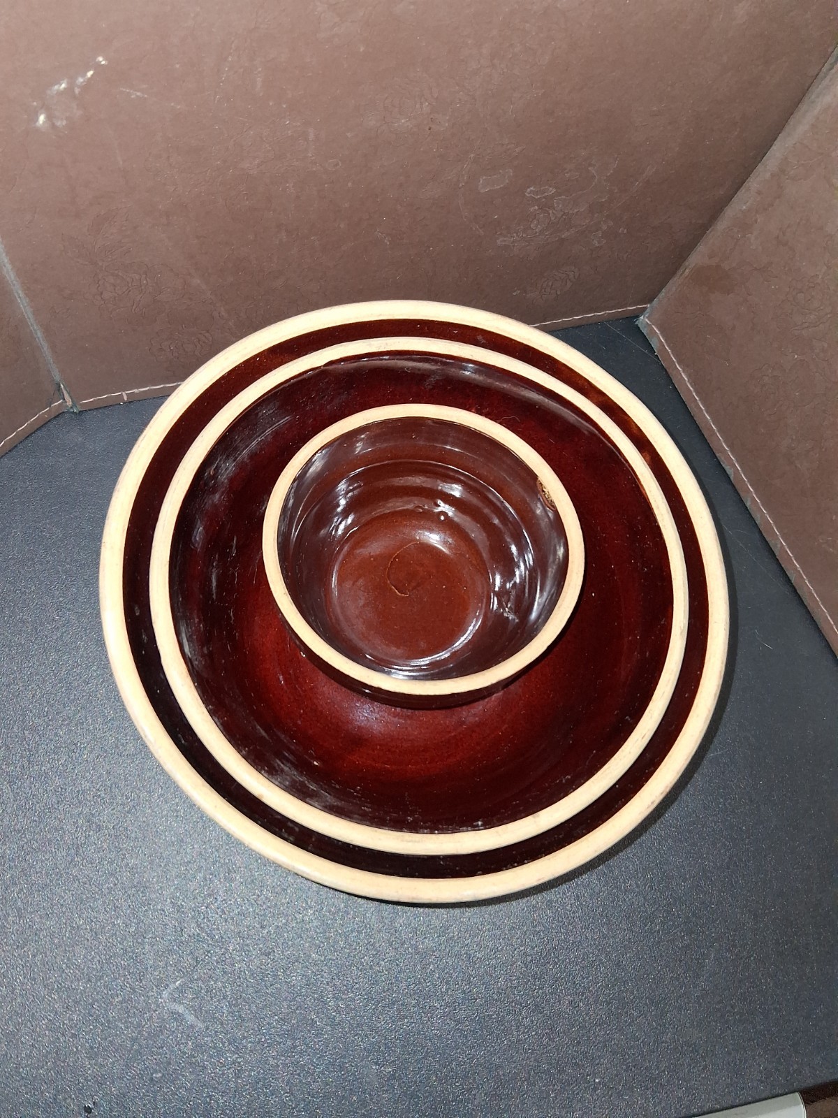Vintage McCoy Brown Beehive Stoneware Mixing Bowls USA 5″, 8″, & 9″