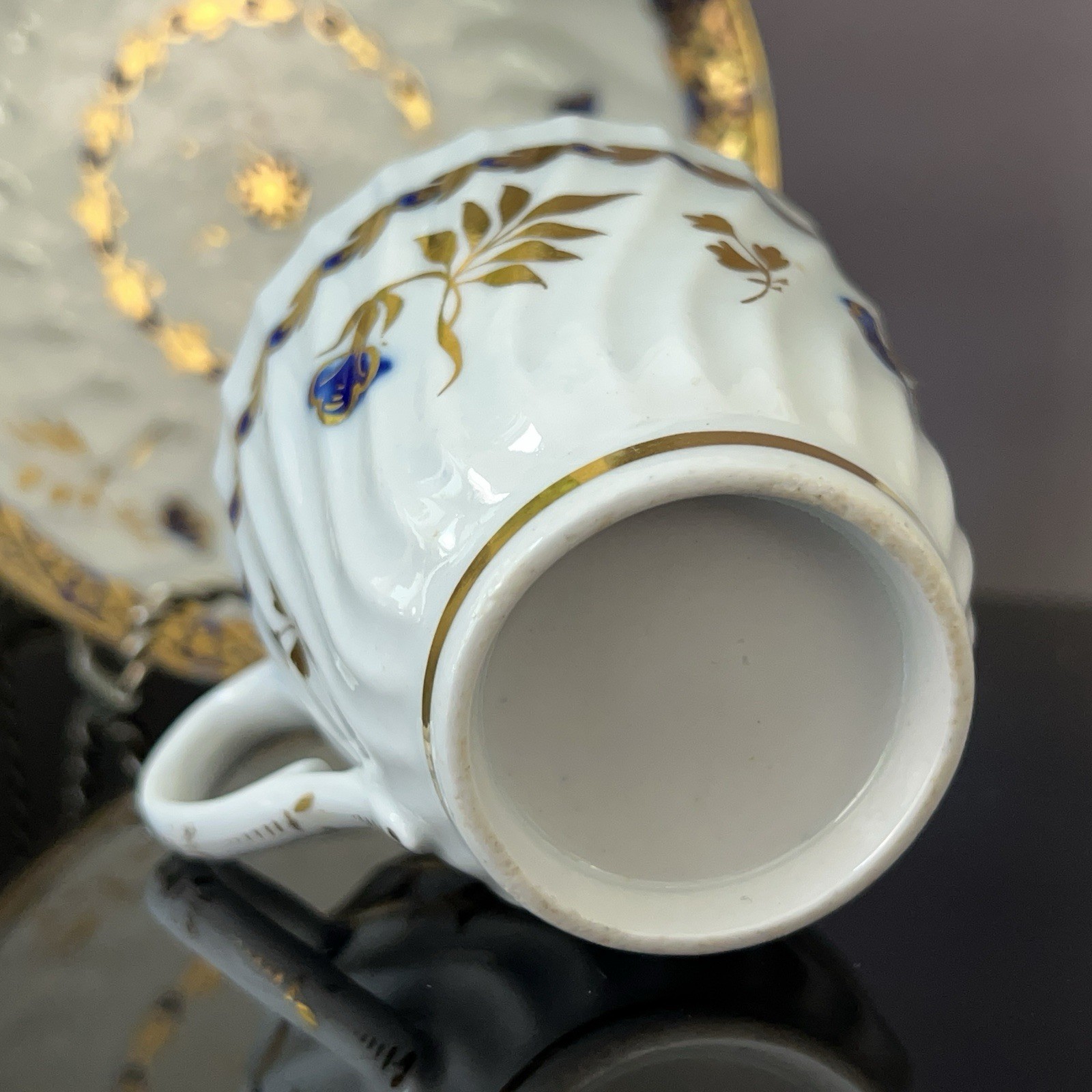 Antique Early Coalport Cup Saucer John Rose Period C1790s England Porcelain Gilt