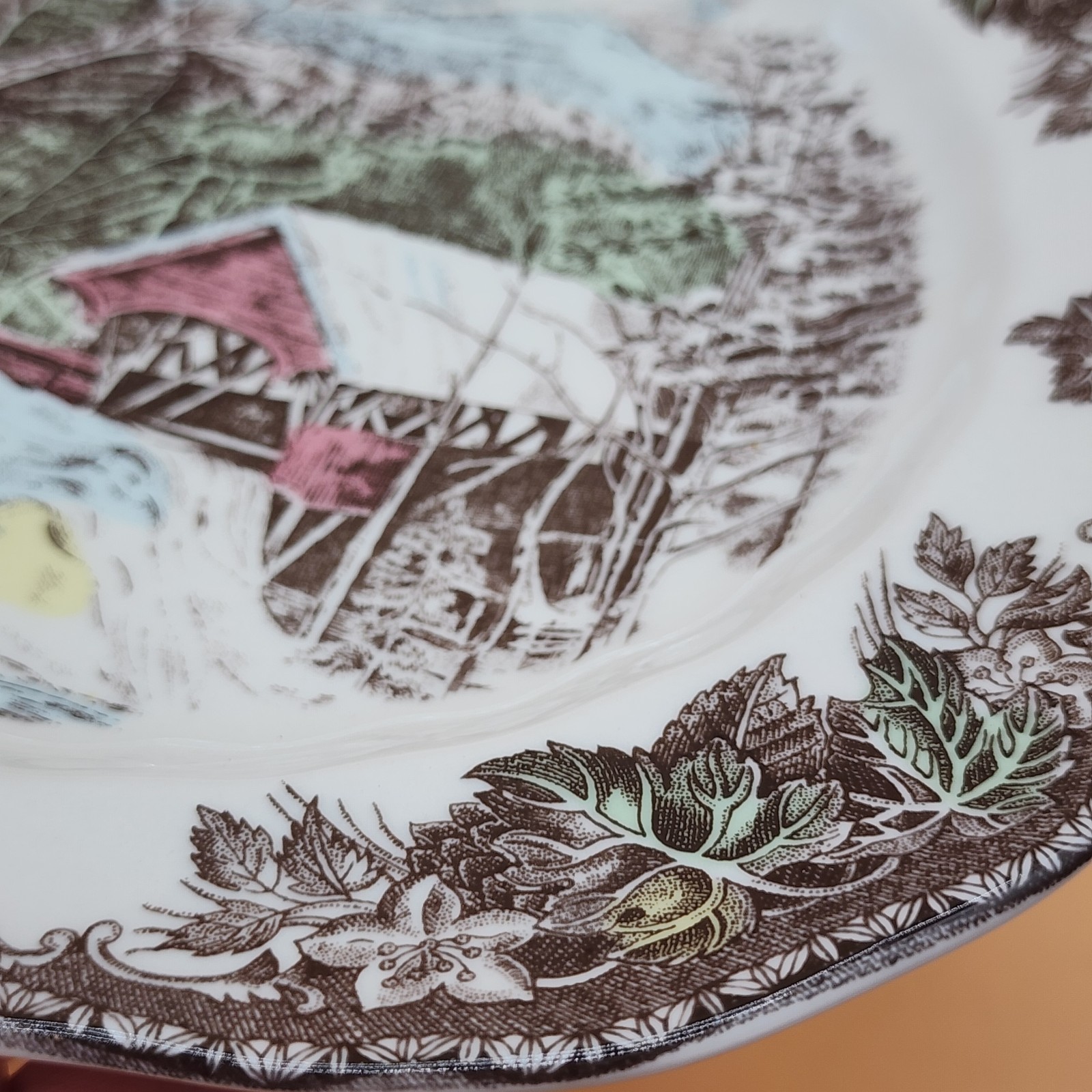 2 Johnson Brothers Friendly Village Covered Bridge Square Salad Plates-7.1/2″