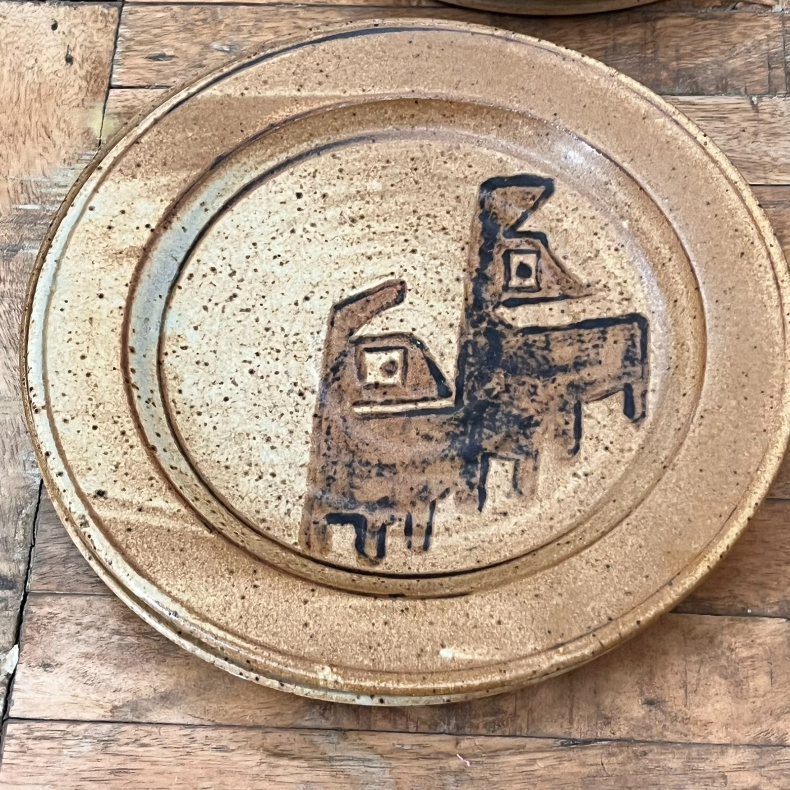 Handmade Studio Art Pottery Plate Set of 6 Hand-painted Abstract Designs