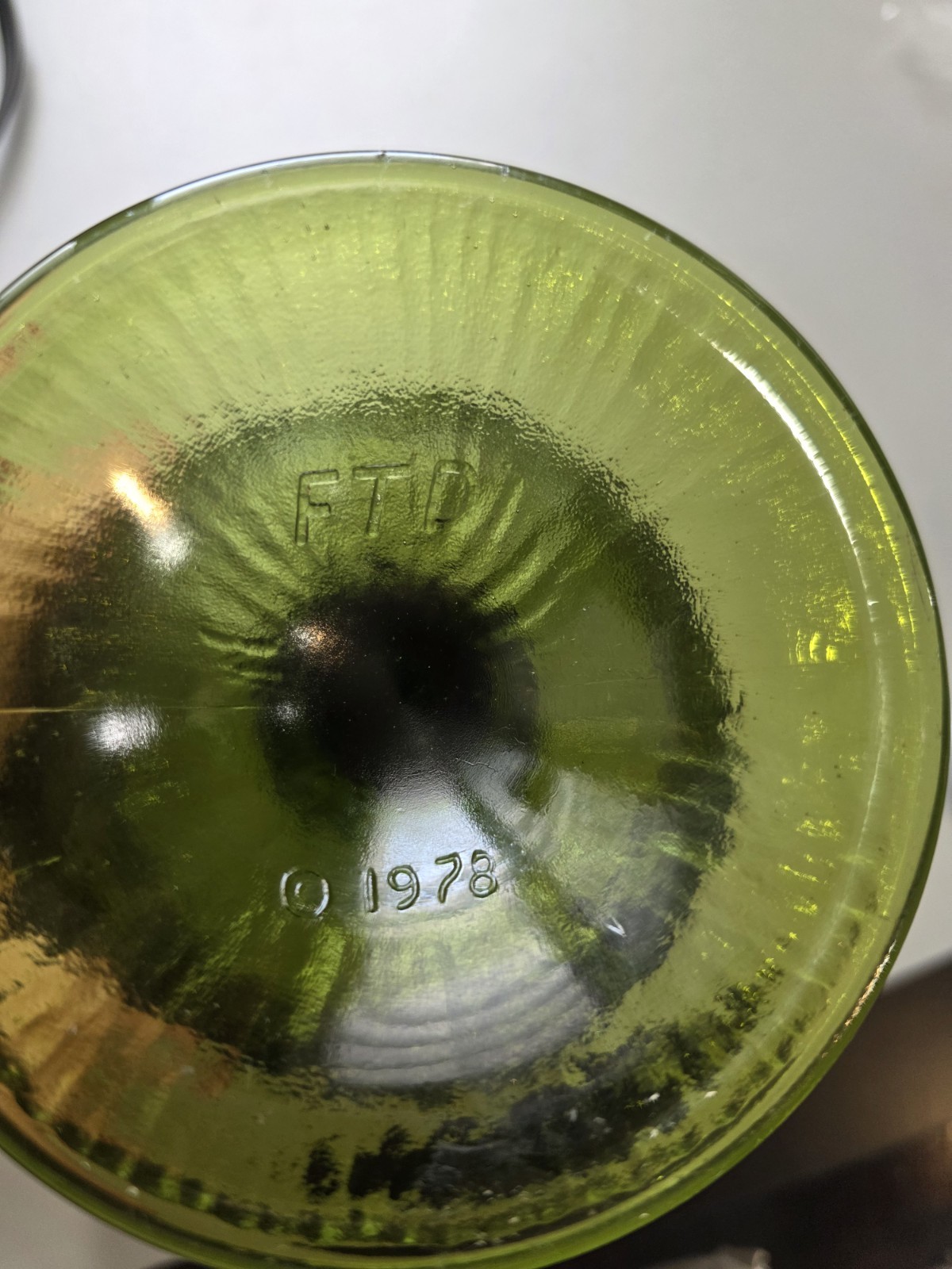 FTD Green Pressed Glass Floral Pedestal Compote Bowl, Round, 1978
