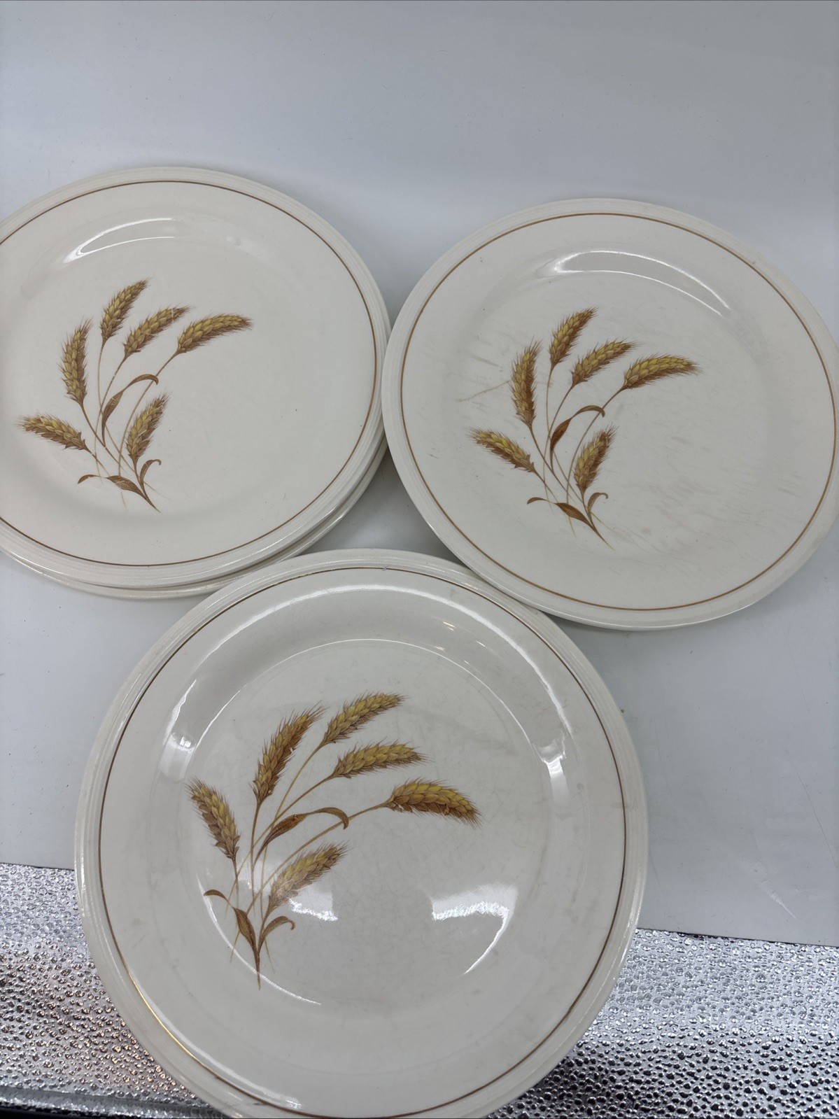 Edwin Knowles China GOLDEN WHEAT set of 6 Dinner Plates 9 7/8″ Vintage EUC