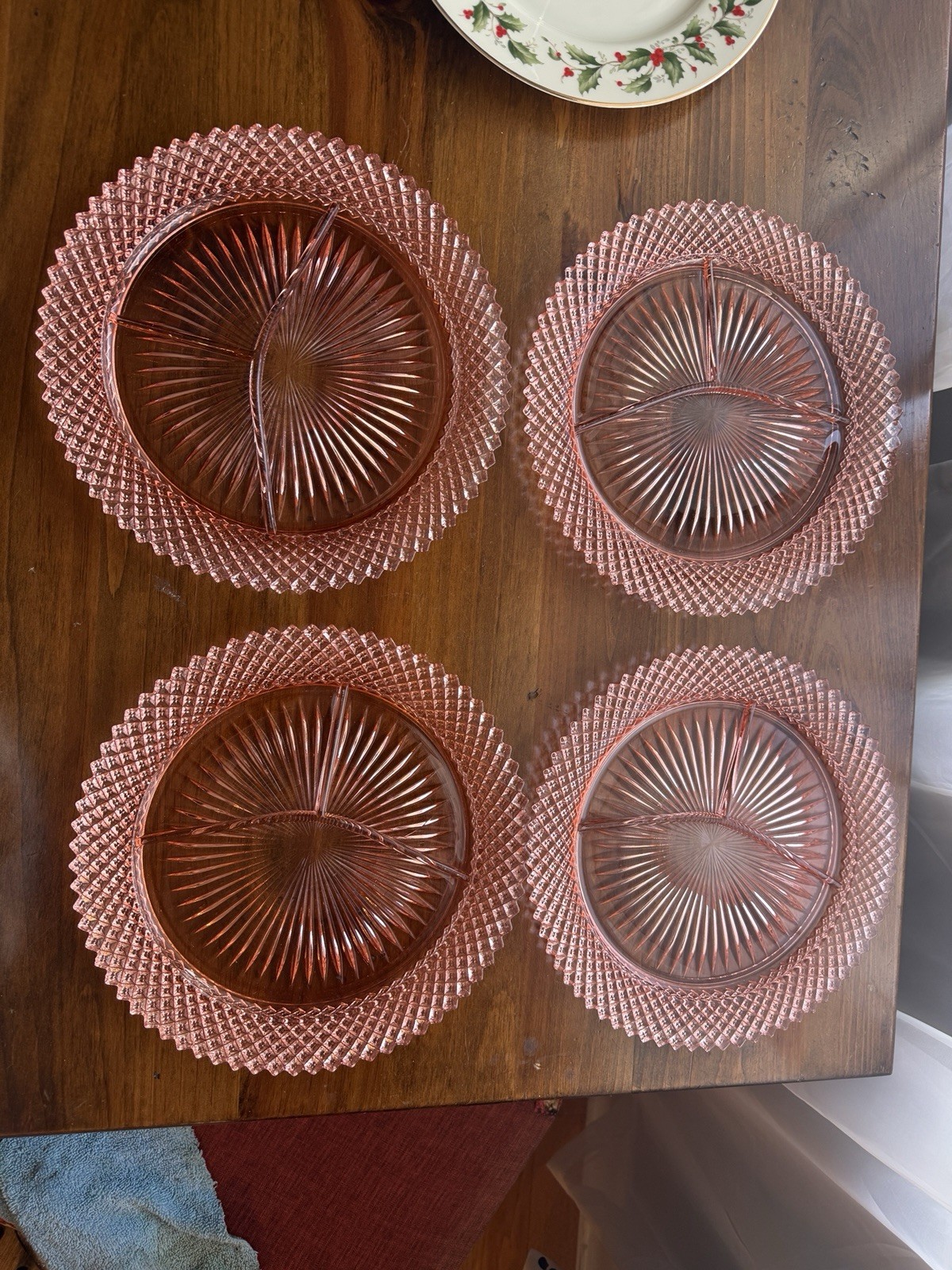 4- Anchor Hocking Miss America Pink Depression Glass Divided Grill Plate