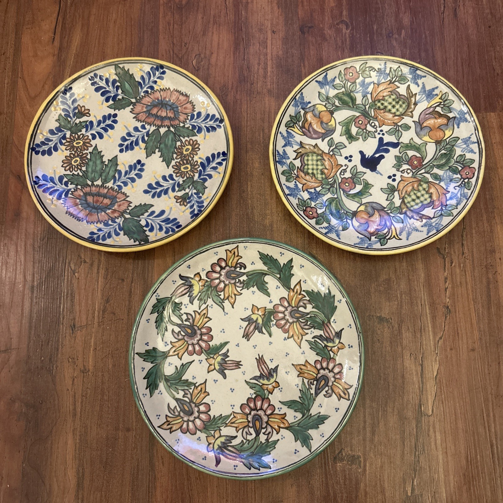 3 Mexico Pottery decorative wall PLATES Rugerio Puebla Talavera hand-painted VTG